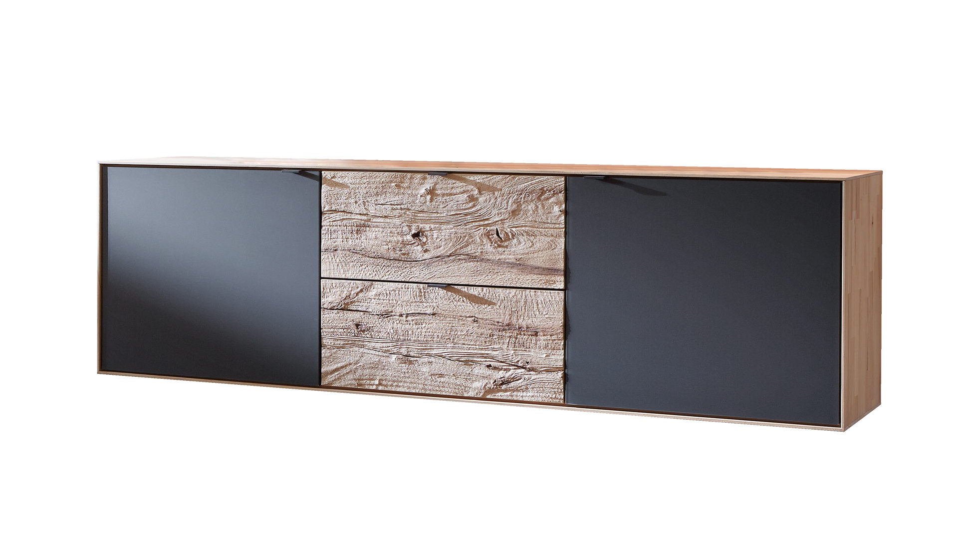 Sideboard Hartmann aus Holz in Holzfarben Hell HARTMANN Sideboard bzw. Kommode Talis Riffbuche & Anthrazit – zwei Türen, zwei Schubladen