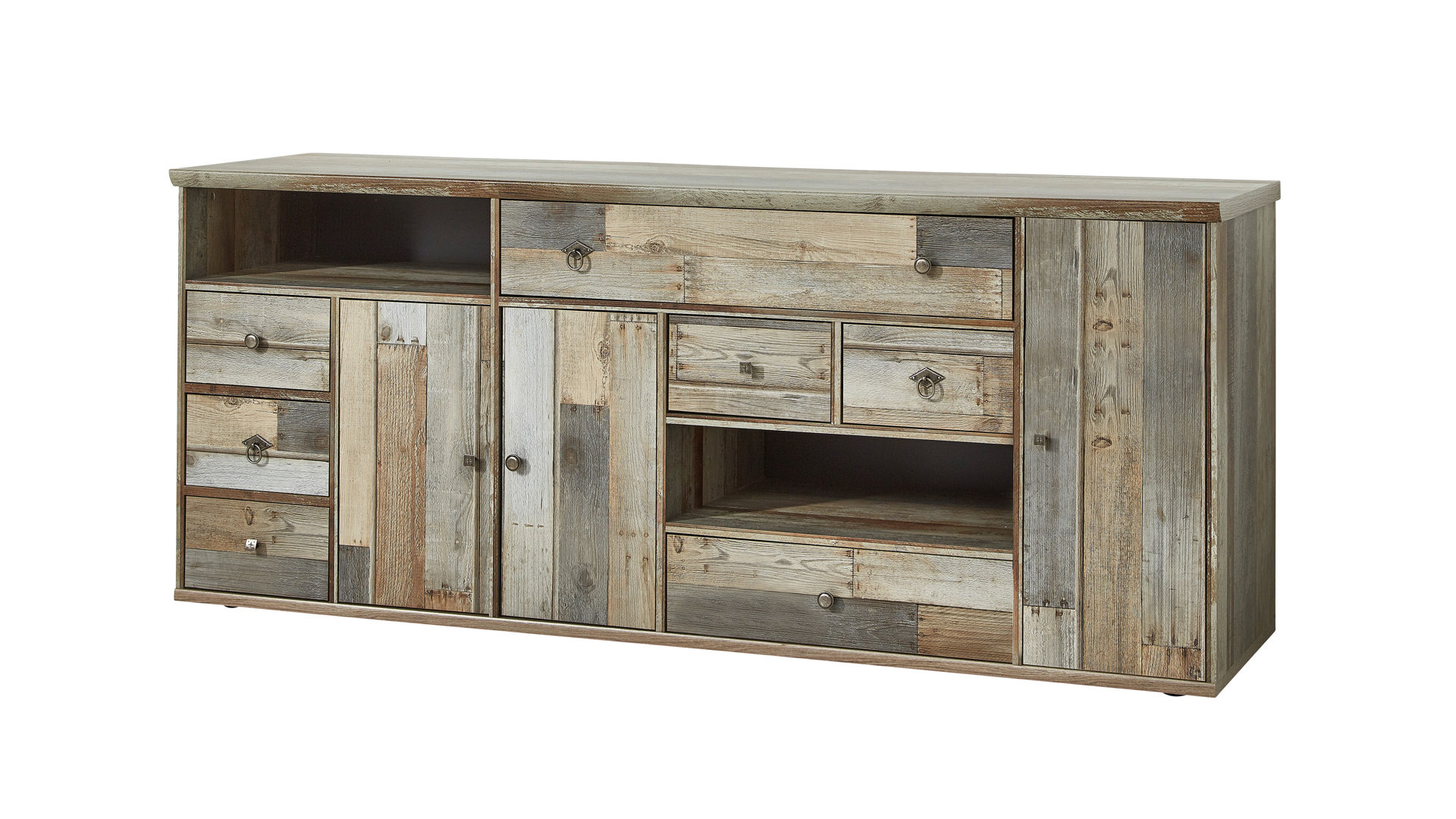 Sideboard Innostyle aus Holz in Holzfarben Sideboard bzw. Kommode treibholzfarbene Kunststoffoberflächen – drei Türen, sieben Schubladen