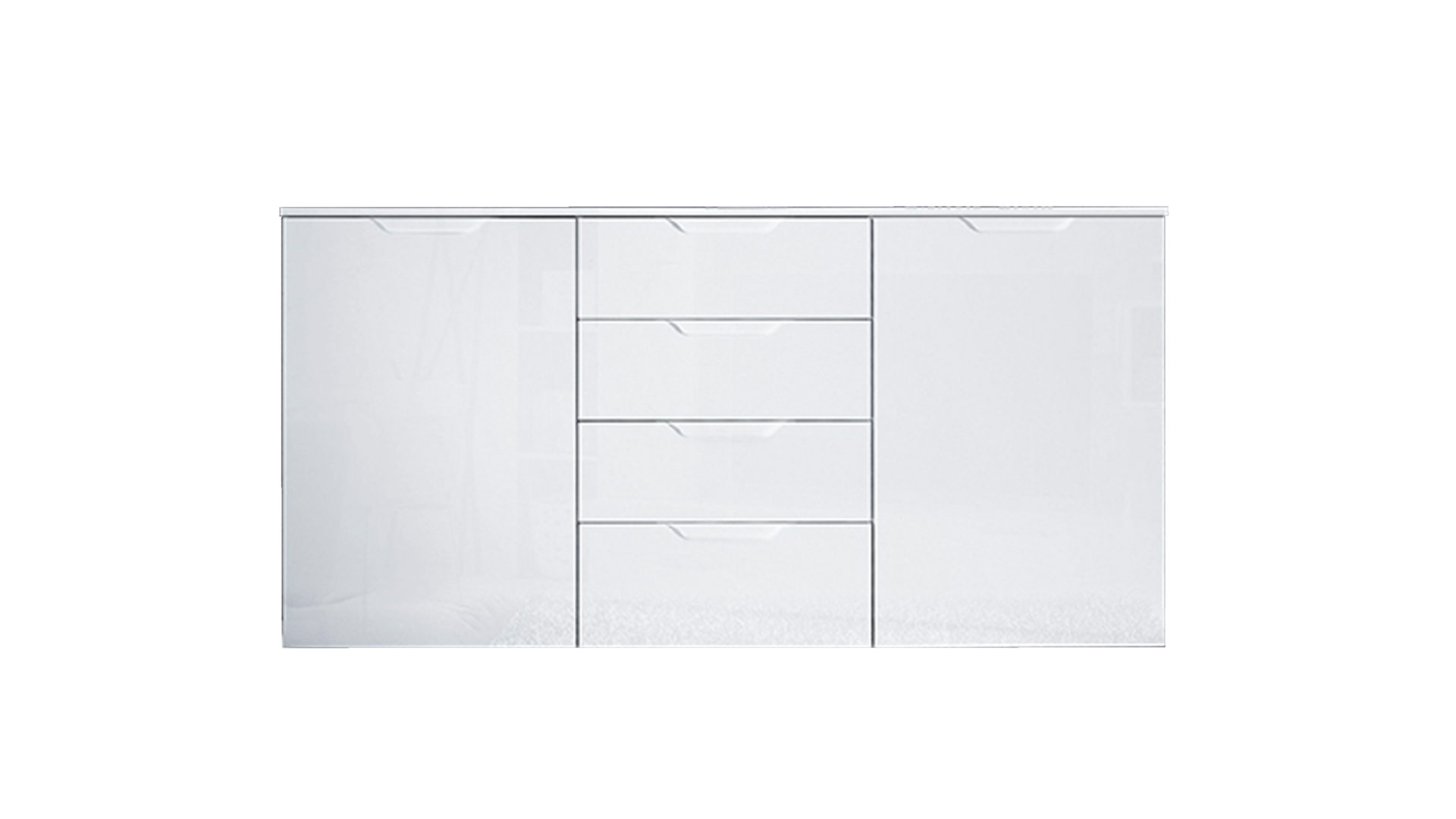 Sideboard Forte aus MDF in Weiß Sideboard - Highboard als Schlafzimmermöbel weiße Hochglanzfronten & weiße Kunststoffoberflächen – zwei Türen, vier Schubladen