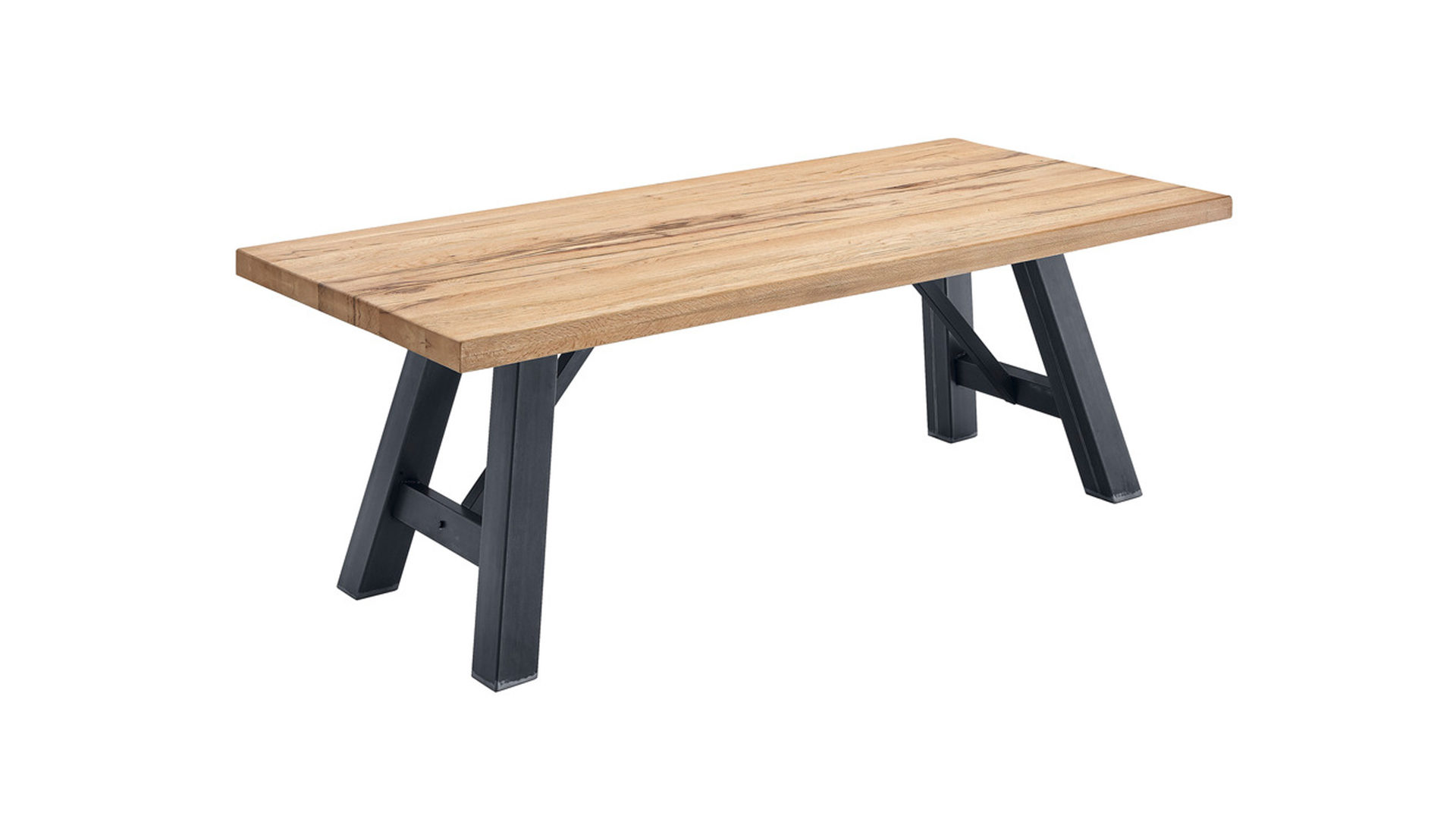 Esstisch Niehoff sitzmoebel aus Holz in Holzfarben NIEHOFF Massivholztisch Vintage-Dining bwz. Wohnzimmertisch Balkeneiche & geschwärztes Roheisen - ca. 200 x 100 cm