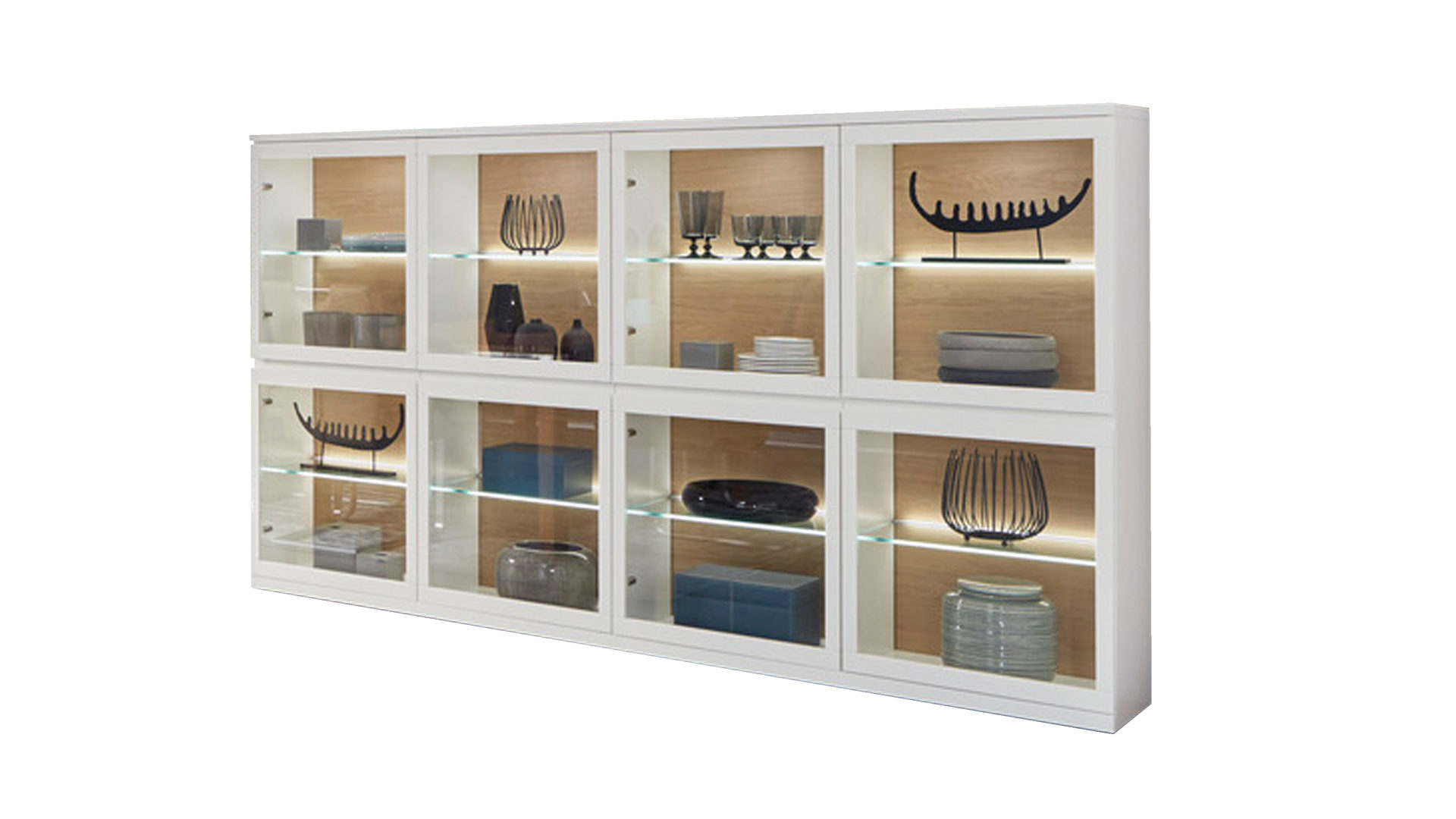 Highboard Rmw wohnmoebel aus Holz in Weiß Vision Highboard mattweiße Lackoberflächen – acht Glastüren