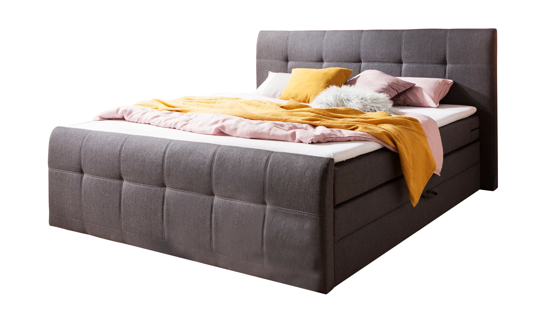 Boxspringbett Ed lifestyle (black red white) aus Stoff in Grau Boxspringbett bzw. Doppelbett anthrazitfarbener Stoffbezug Inari 96 – Liegefläche ca. 180 x 200