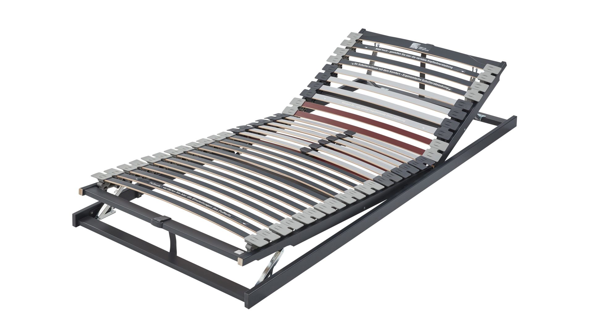 Lattenrost Interliving aus Holz in Grau Interliving Lattenrost Serie 1942 mit Gasdruckfeder manuelle Kopf- & Fußteilverstellung mit Gasdruckfeder – Liegefläche ca. 90 x 190 cm