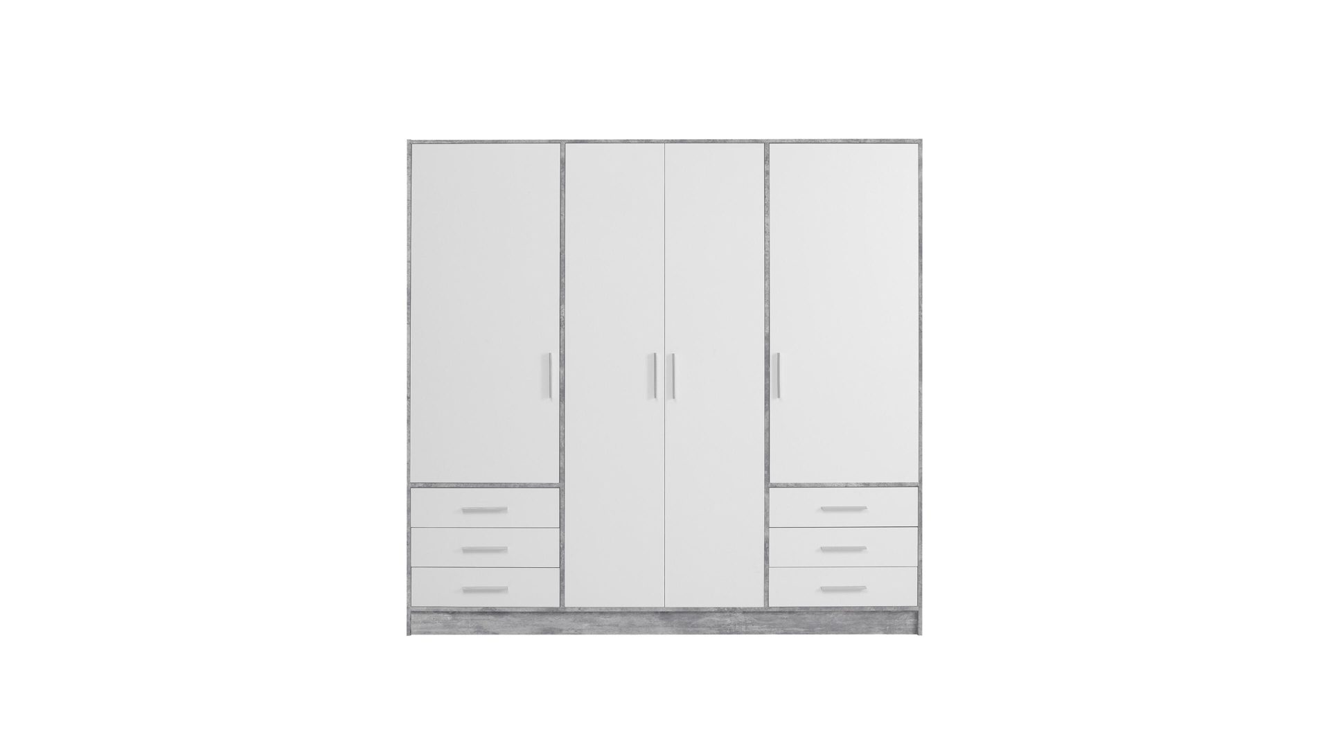 Kleiderschrank Forte aus Holz in Grau Kleiderschrank Jupiter Beton Lichtgrau & Weiß – vier Türen, sechs Schubladen