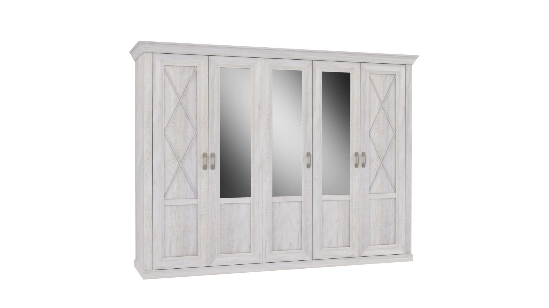 Kleiderschrank Forte aus Holz in Weiß Kleiderschrank weiße pinienfarbene Kunststoffoberflächen -  fünf Türen