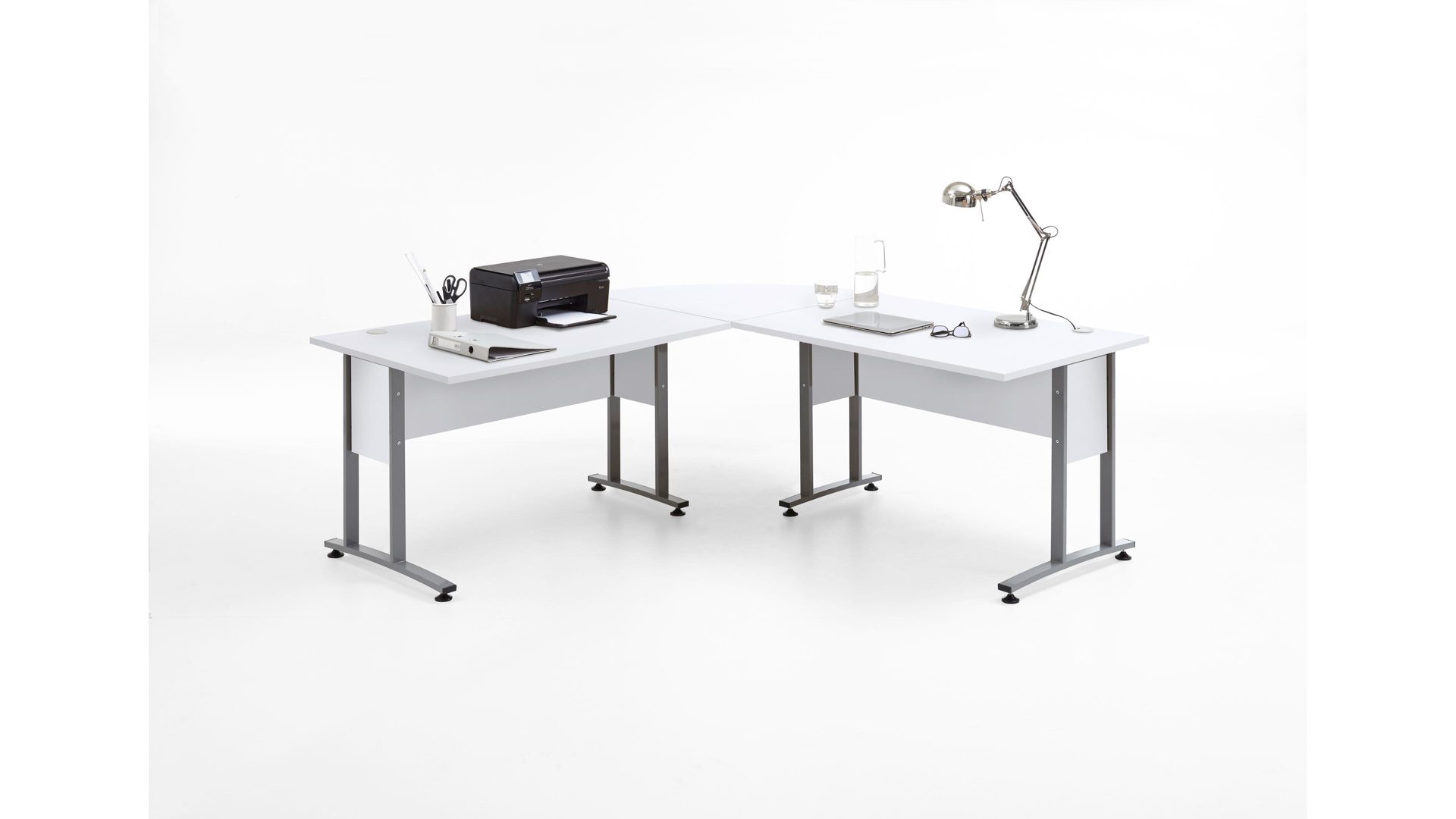 Eckschreibtisch Fmd furniture aus Holz in Weiß Eckschreibtisch Calvia 3 als Büromöbel Brillantweiß – Stellfläche ca. 200 x 200 cm