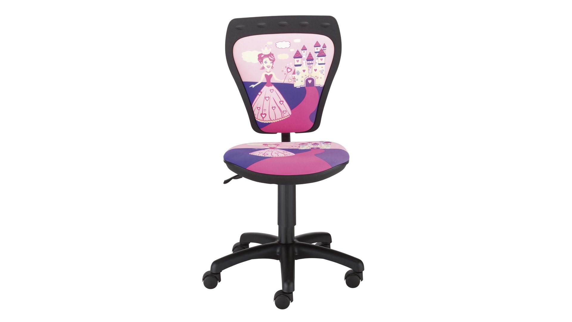 Drehstuhl Nowy styl aus Stoff in Pink Kinder-Drehstuhl pinker Motivbezug Cartoon Fox Princess & schwarzes Drehkreuz