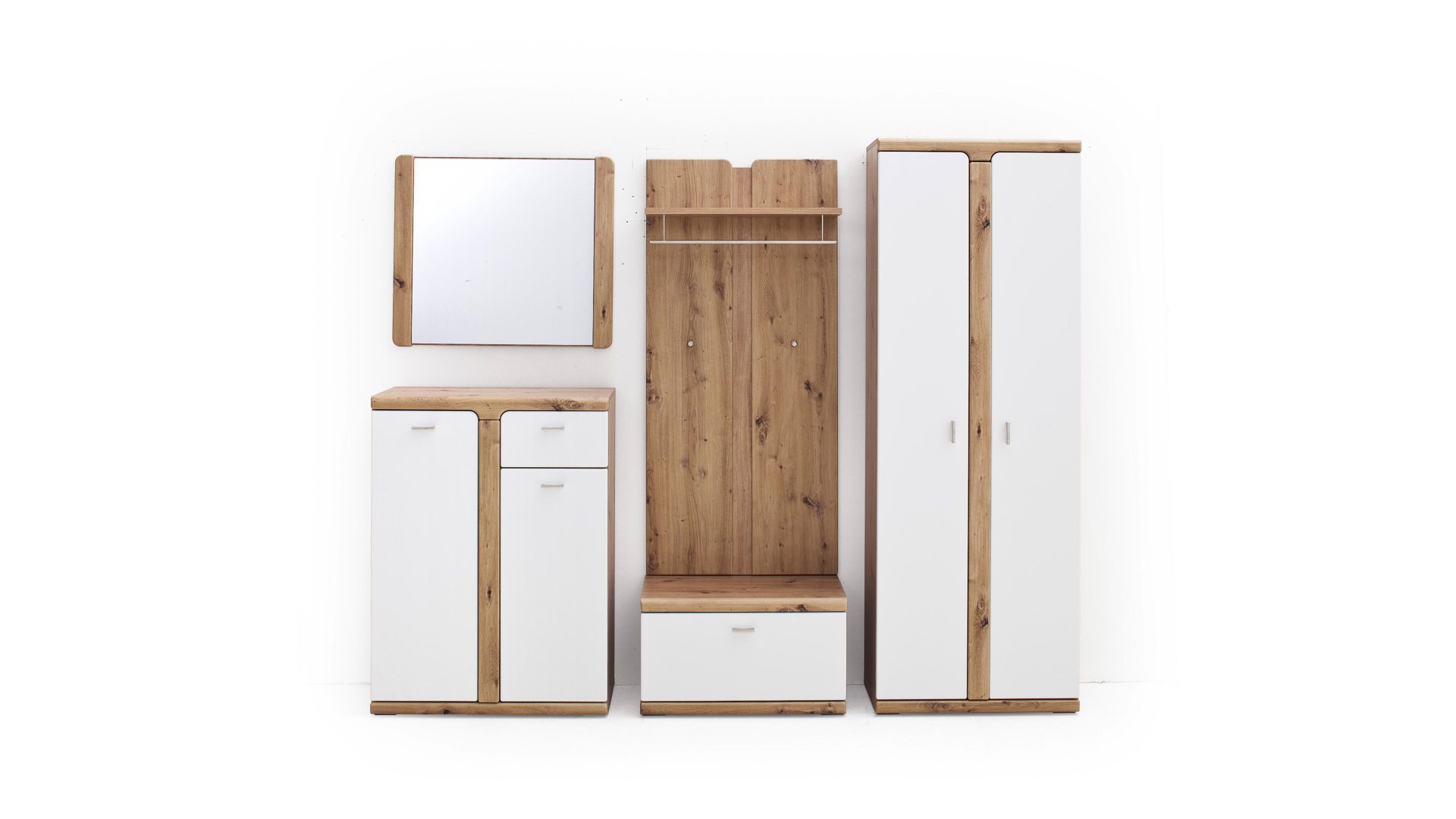 Garderoben-Set Mca furniture aus Holz in Weiß Garderoben-Set weiße & balkeneichefarbene Kunststoffoberflächen – fünfteilig