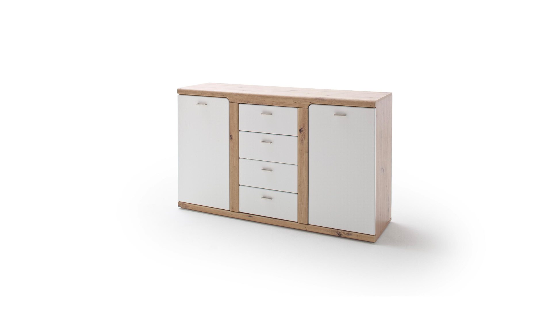 Sideboard Mca furniture aus Holz in Weiß Garderoben-Sideboard weiße & balkeneichefarbene Kunststoffoberflächen – zwei Türen, vier Schubladen