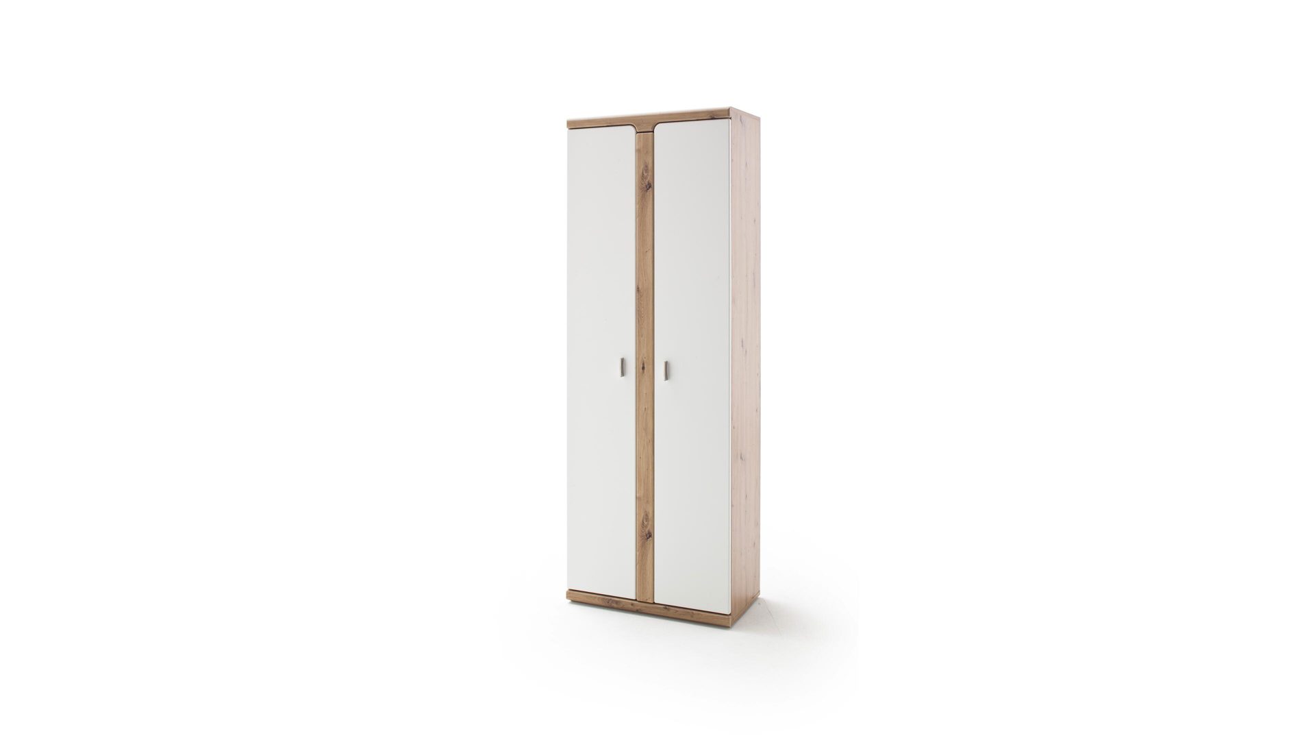 Garderobenschrank Mca furniture aus Holz in Weiß Garderobenschrank weiße & balkeneichefarbene Kunststoffoberflächen – zwei Türen