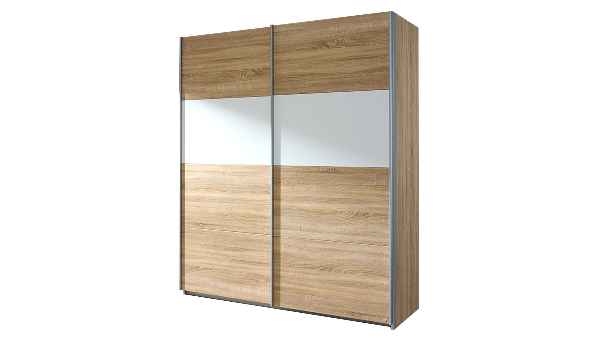 Kleiderschrank Rauch aus Holz in Weiß rauch PACKS Schwebetürenschrank - Kleiderschrank alpinweiße & Sonoma eichefarbene Kunststoffoberflächen – zwei Türen, Breite ca. 136 cm