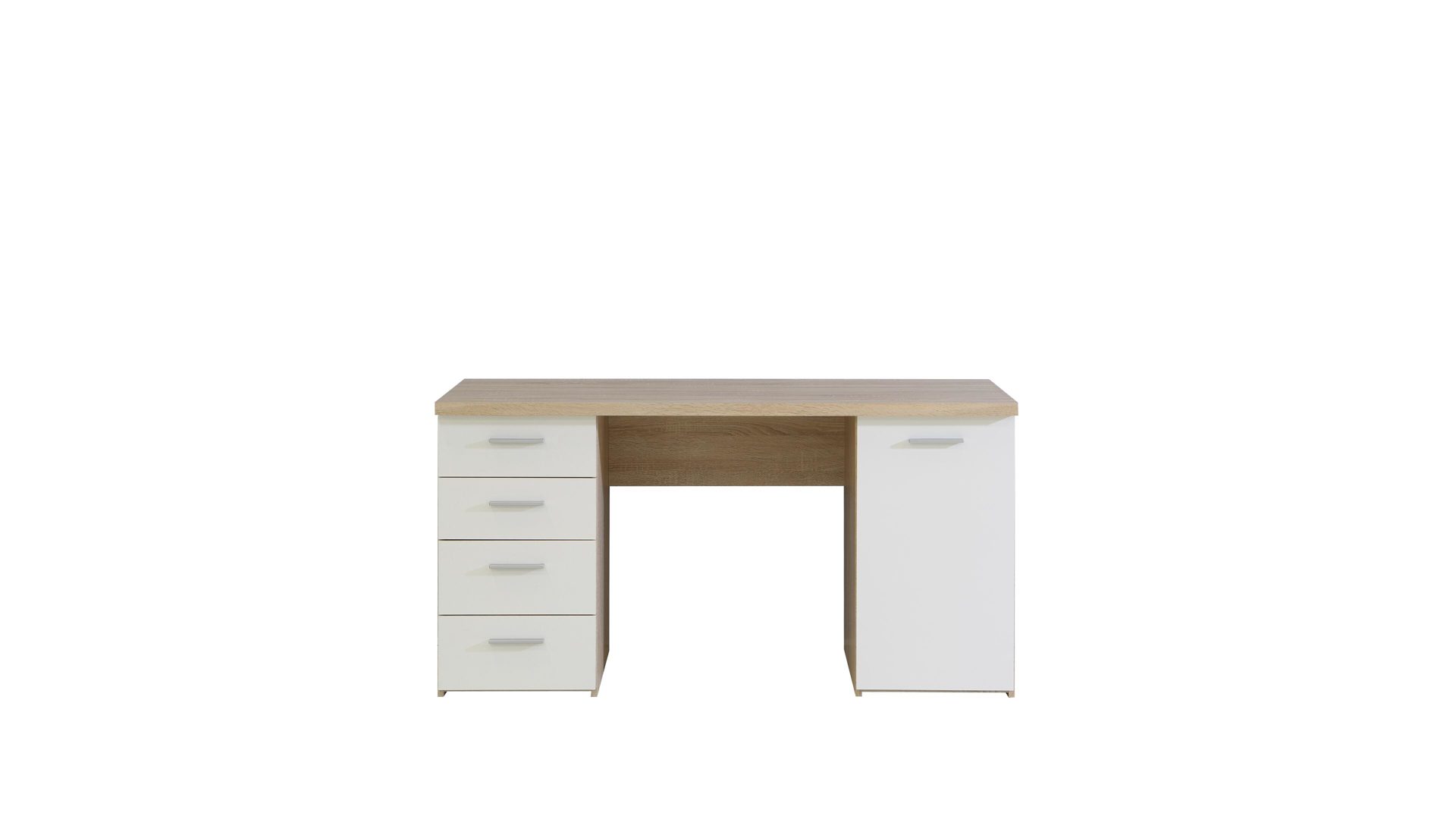 Schreibtisch Forte aus Holz in Holzfarben Schreibtisch Sonoma eichefarbene & weiße Kunststoffoberflächen – ca. 145 x 60 cm