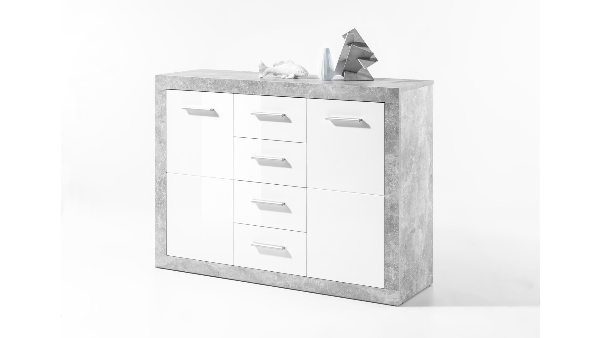 Kombikommode Bega consult aus Holz in Weiß Kombikommode betonfarbene & weiße Kunststoffoberflächen – zwei Türen, vier Schubladen
