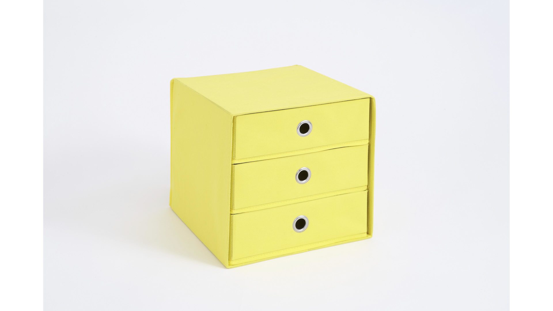 Faltbox Fmd furniture aus Stoff in Gelb Faltbox mit drei Schubladen gelbes, verstärktes Vlies - drei Schubladen, ca. 32 x 32 cm