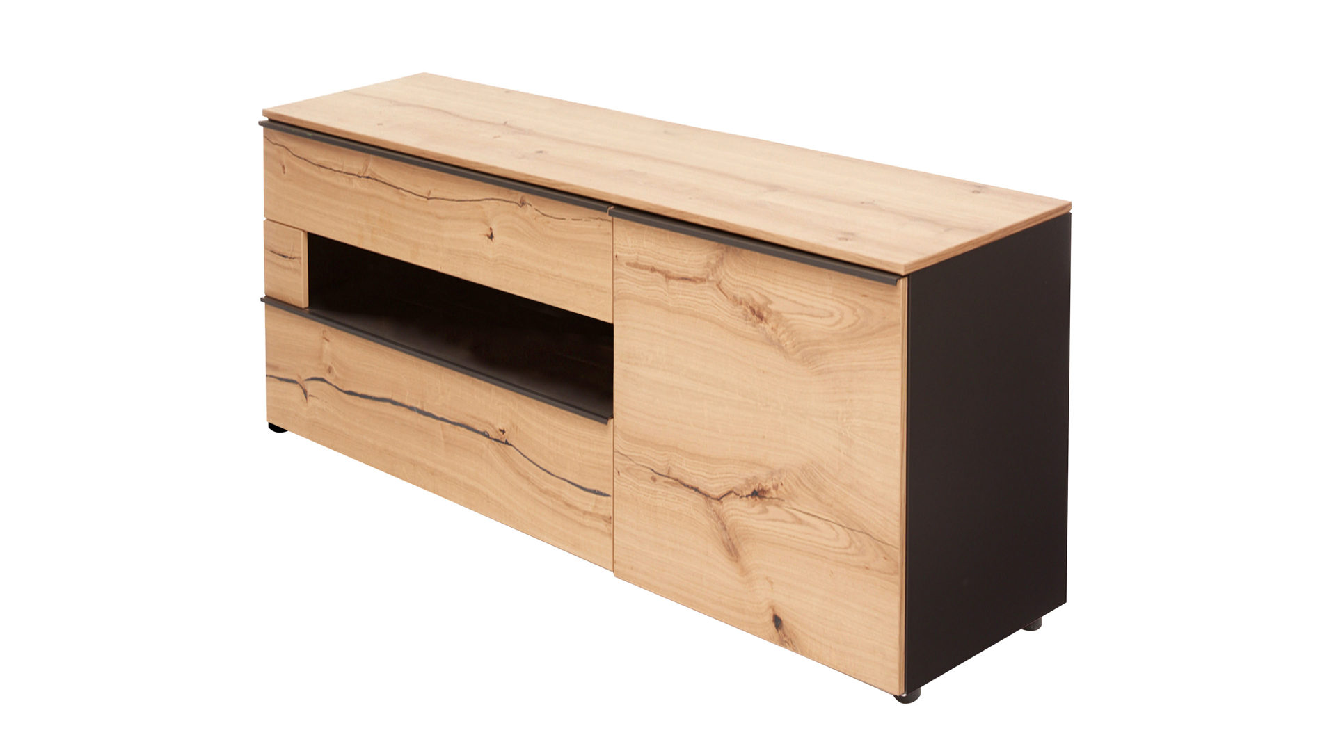 Sideboard Interliving aus Holz in Schwarz Interliving Wohnzimmer Serie 2103 – Sideboard 560710 Schiefer Schwarz & Asteiche - höhenverstellbare Füße
