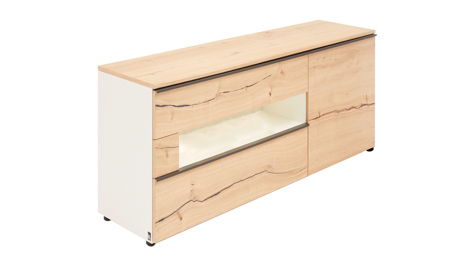 Sideboard Interliving aus Holz in Weiß Interliving Wohnzimmer Serie 2103 – Sideboard 560710 Weiß & Asteiche - höhenverstellbare Füße