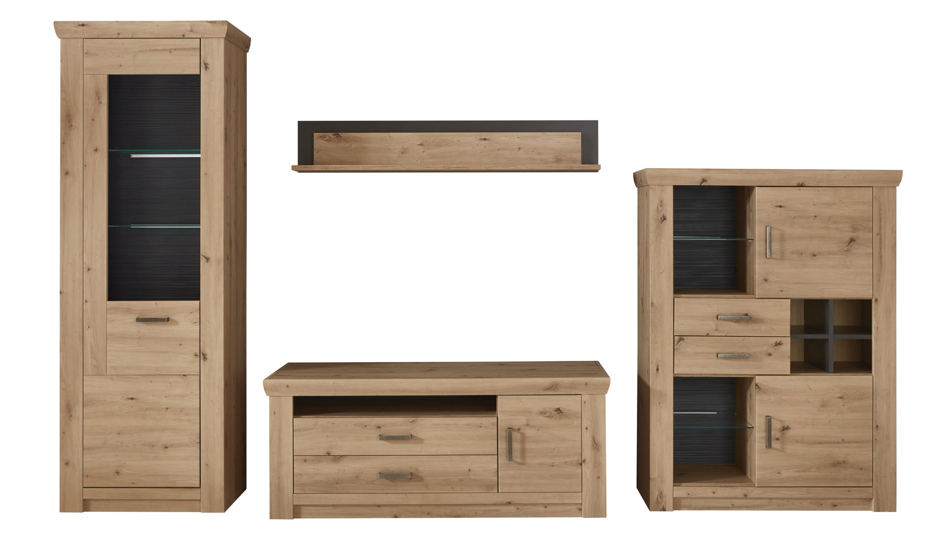 Wohnwand Mca furniture aus Holz in Holzfarben Wohnwand balkeneiche- & anthrazitfarbene Kunststoffoberflächen – Breite ca. 336 cm