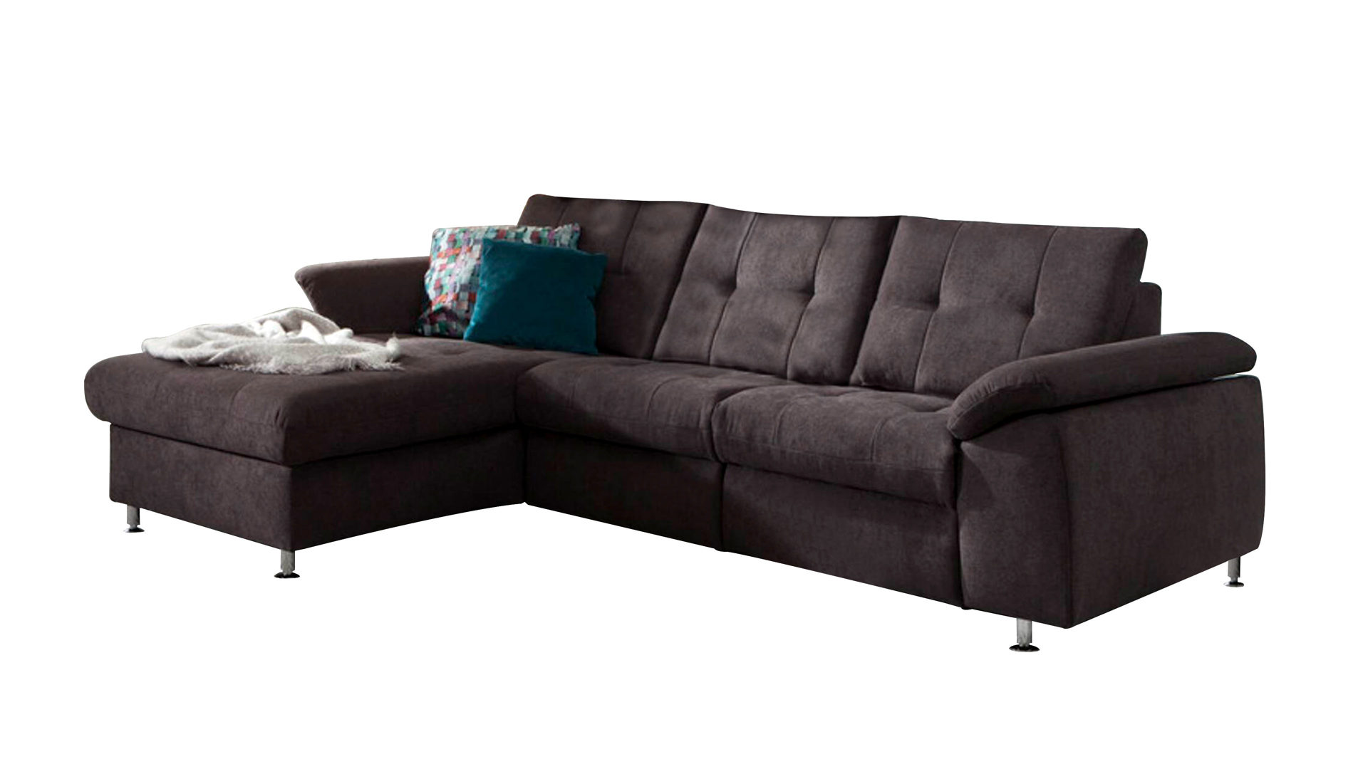Ecksofa Megapol aus Stoff in Anthrazit Eckkombination VS-MP1056 aus Canape Sofa und Couch anthrazitfarbene Chenille Nemo & Metallfüße – Stellfläche ca. 169 x 261 cm