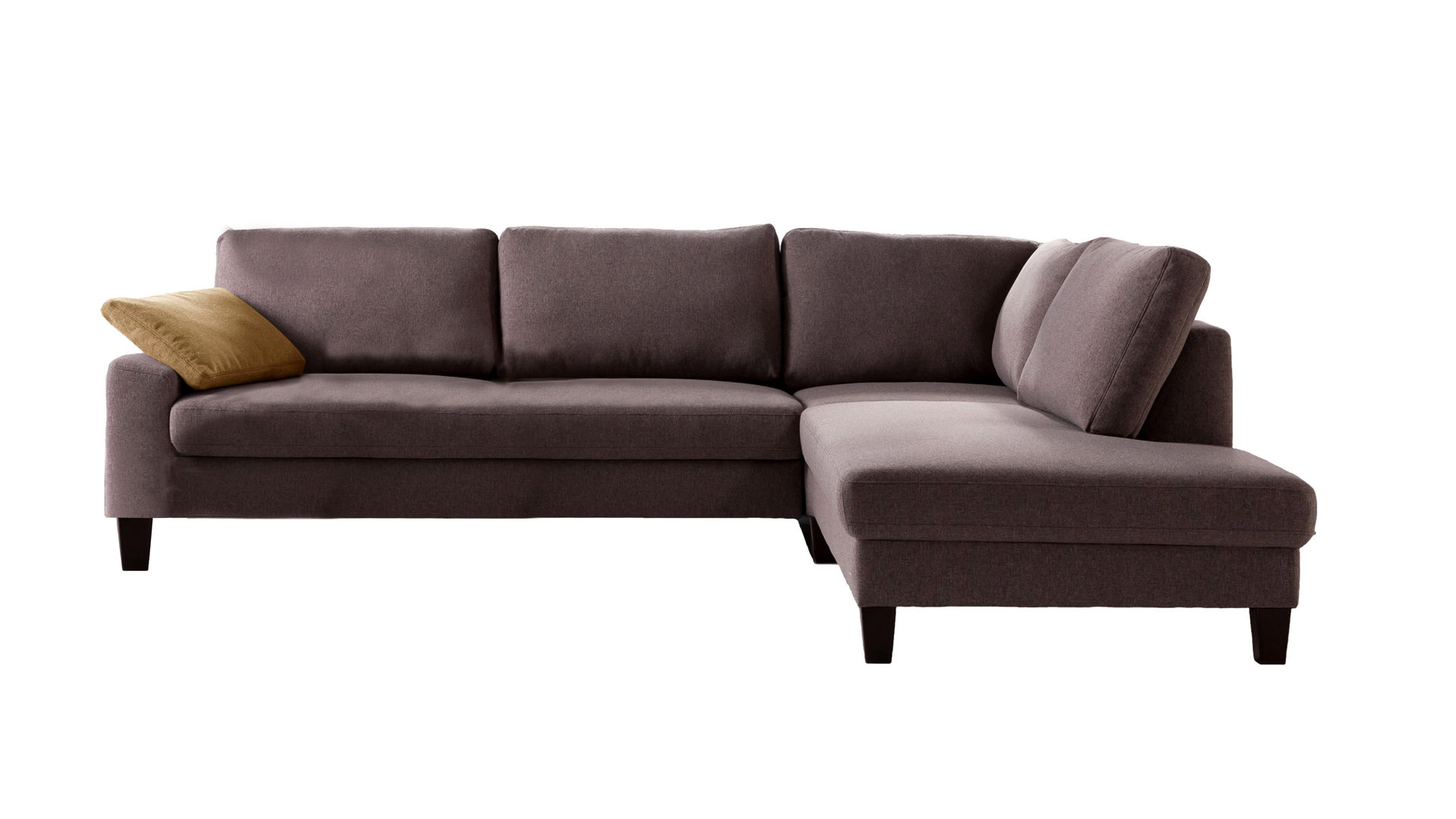 Ecksofa 3c candy aus Stoff in Dunkelbraun Polsterprogramm Intermezzo - Ecksofa steinfarbener Bezug Florida Stone & kolonialfarbene Holzfüße - Stellfläche ca. 276 x 220 cm