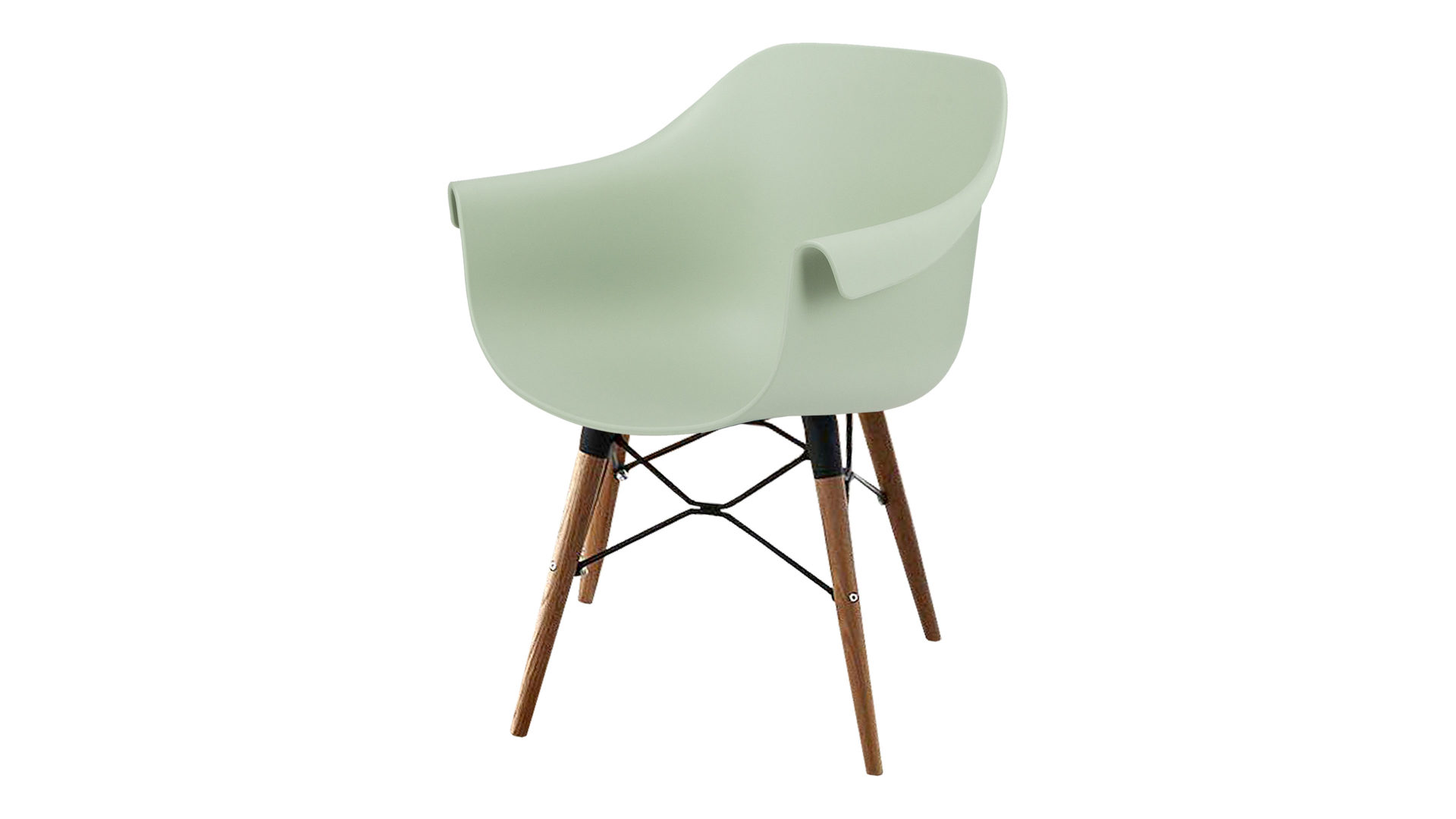 Vierfußstuhl Niehoff sitzmoebel aus Kunststoff in Grün Designer-Armlehnstuhl pastellgrüne Kunststoffschale 037 & Eichenholzfüße & Metallstreben