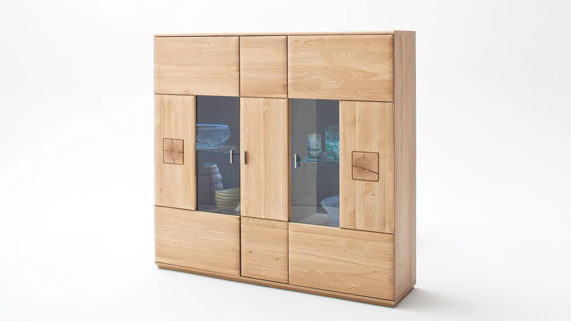 Highboard Mca furniture aus Holz in Holzfarben Highboard biancofarbenes Eichenholz & Hirnholz – drei Türen