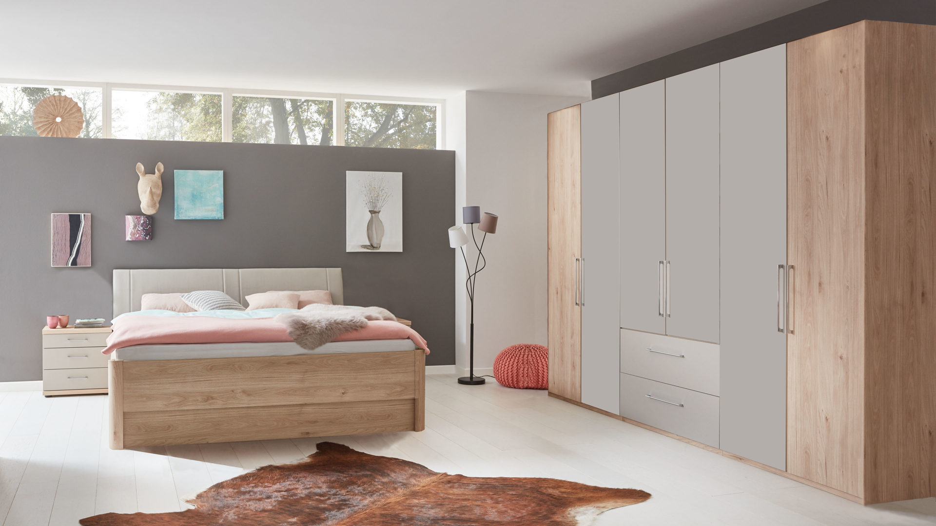 Komplettzimmer Wiemann | oeseder aus Holz in Holzfarben WIEMANN Schlafzimmerkombination Andorra steineichefarbene & kieselgraue Kunststoffoberflächen – vierteilig