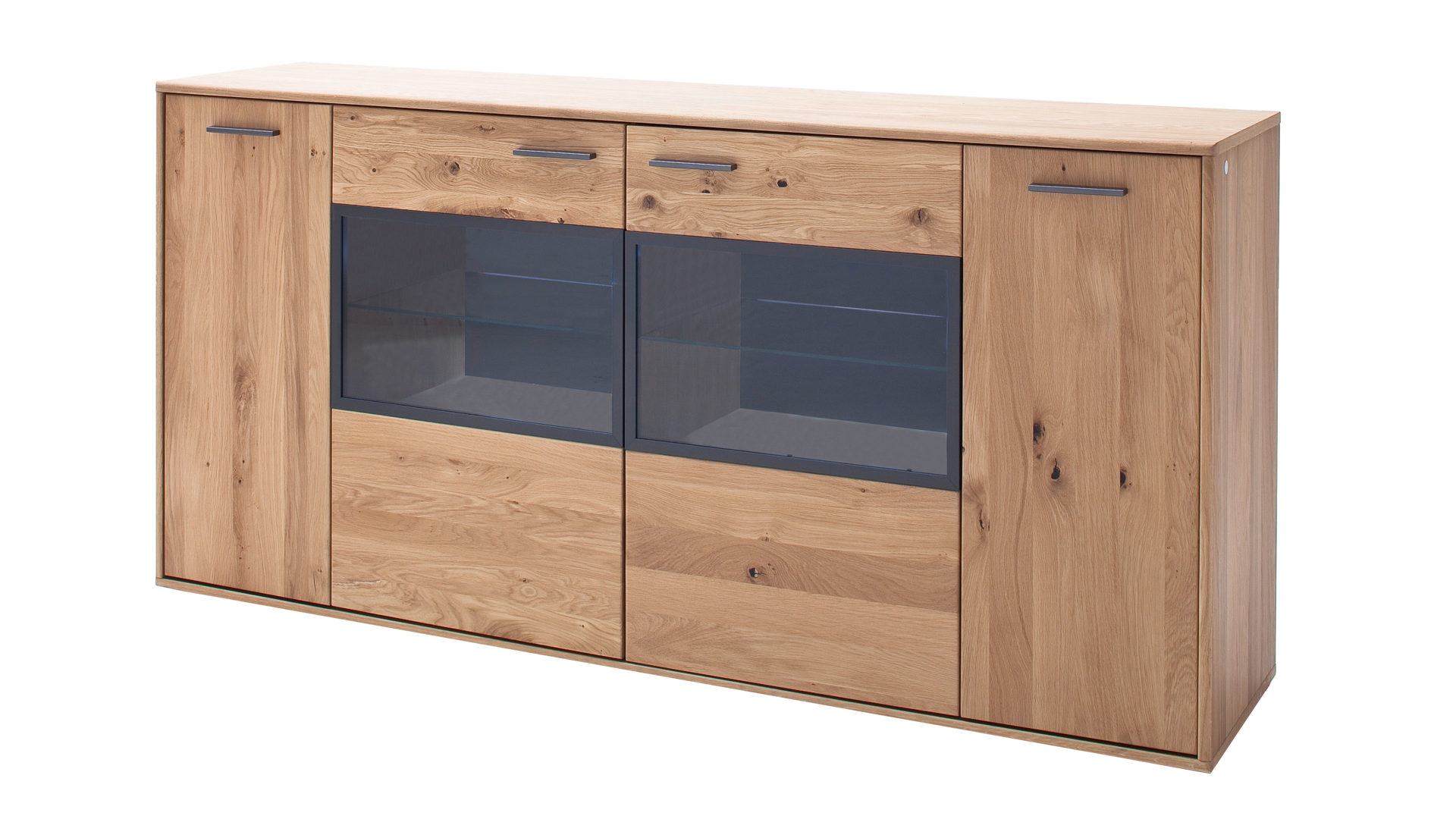 Sideboard Mca furniture aus Holz in Holzfarben Sideboard Bianco geölte Asteiche & anthrazitfarbene Lackoberflächen – vier Türen