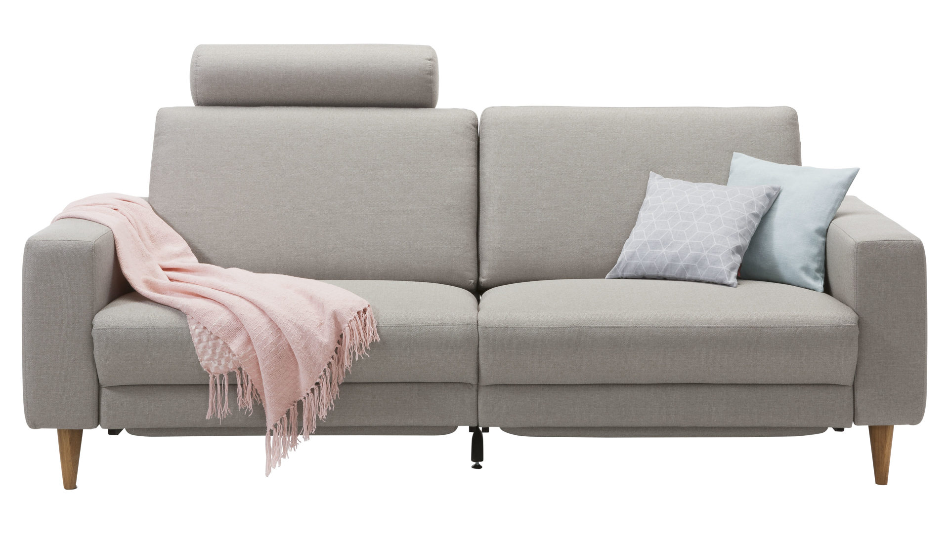 Zweisitzer Knudsen aus Stoff in Grau 2,5-Sitzer Sofa bzw. Couch hellgrauer Bezug Idaho 2801 & geölte Eichenholzfüße – Breite ca. 176 cm
