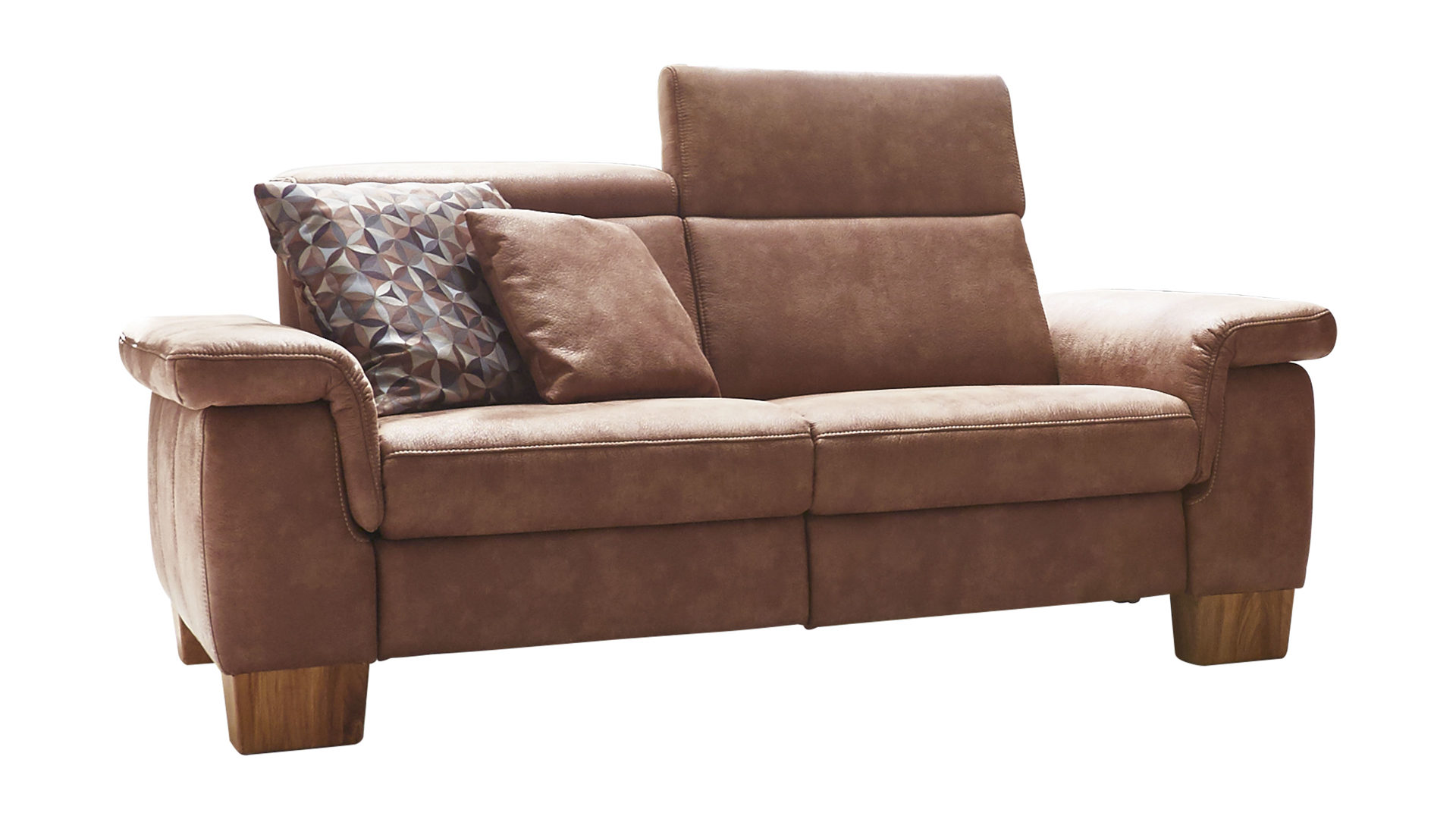 Zweisitzer Steinpol polsteria aus Stoff in Braun 2,5-Sitzer als Sofa bzw. Couch haselnussfarbene Mikrofaser Büffel & Eichenholzfüße – Länge ca. 187 cm