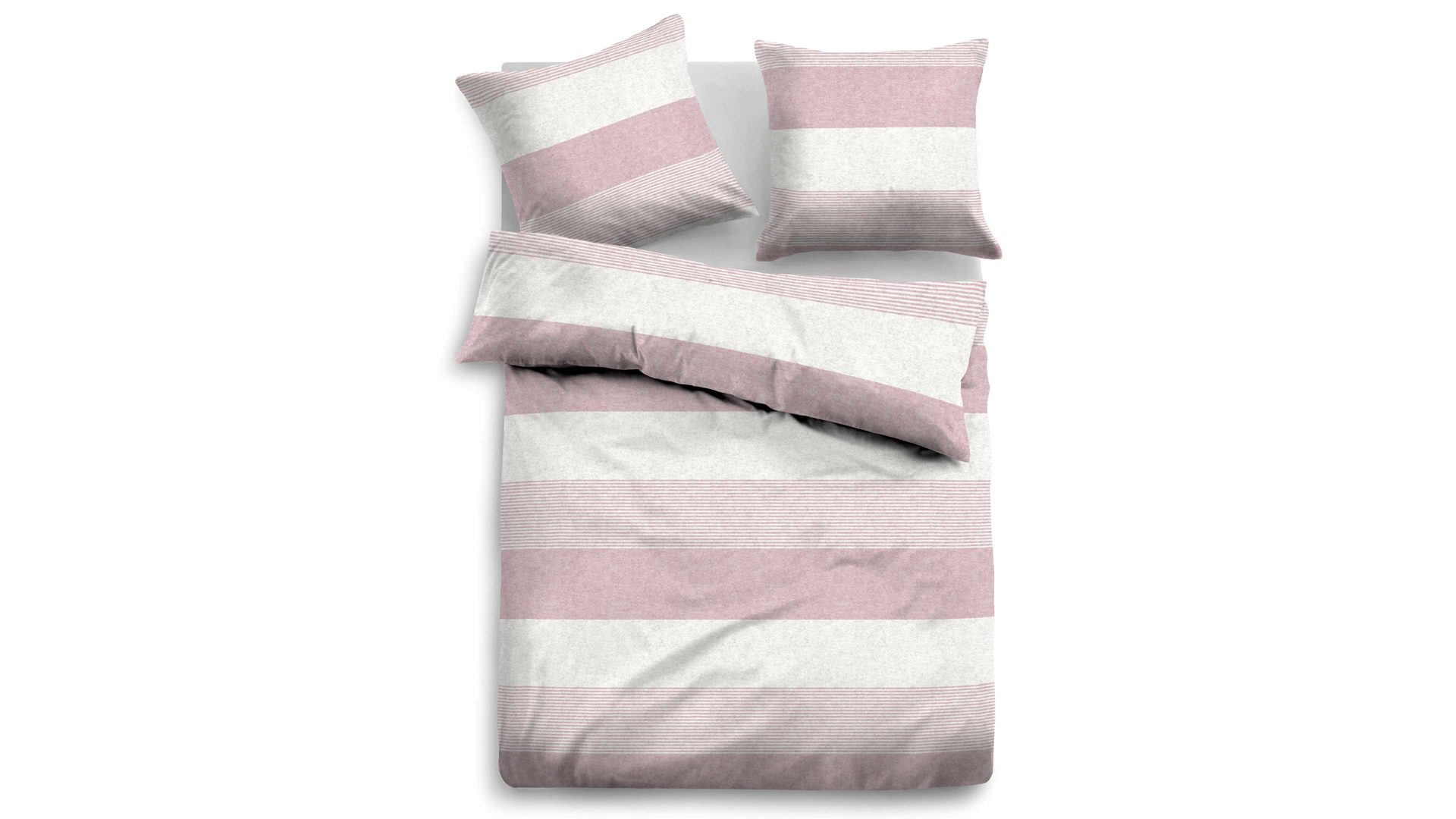 Bettwäsche-Set Biberna aus Stoff in Pastellfarben TOM TAILOR Flanell-Bettwäsche Streifen Quer rosefarbene & graue Streifen – ca. 155 x 220 cm