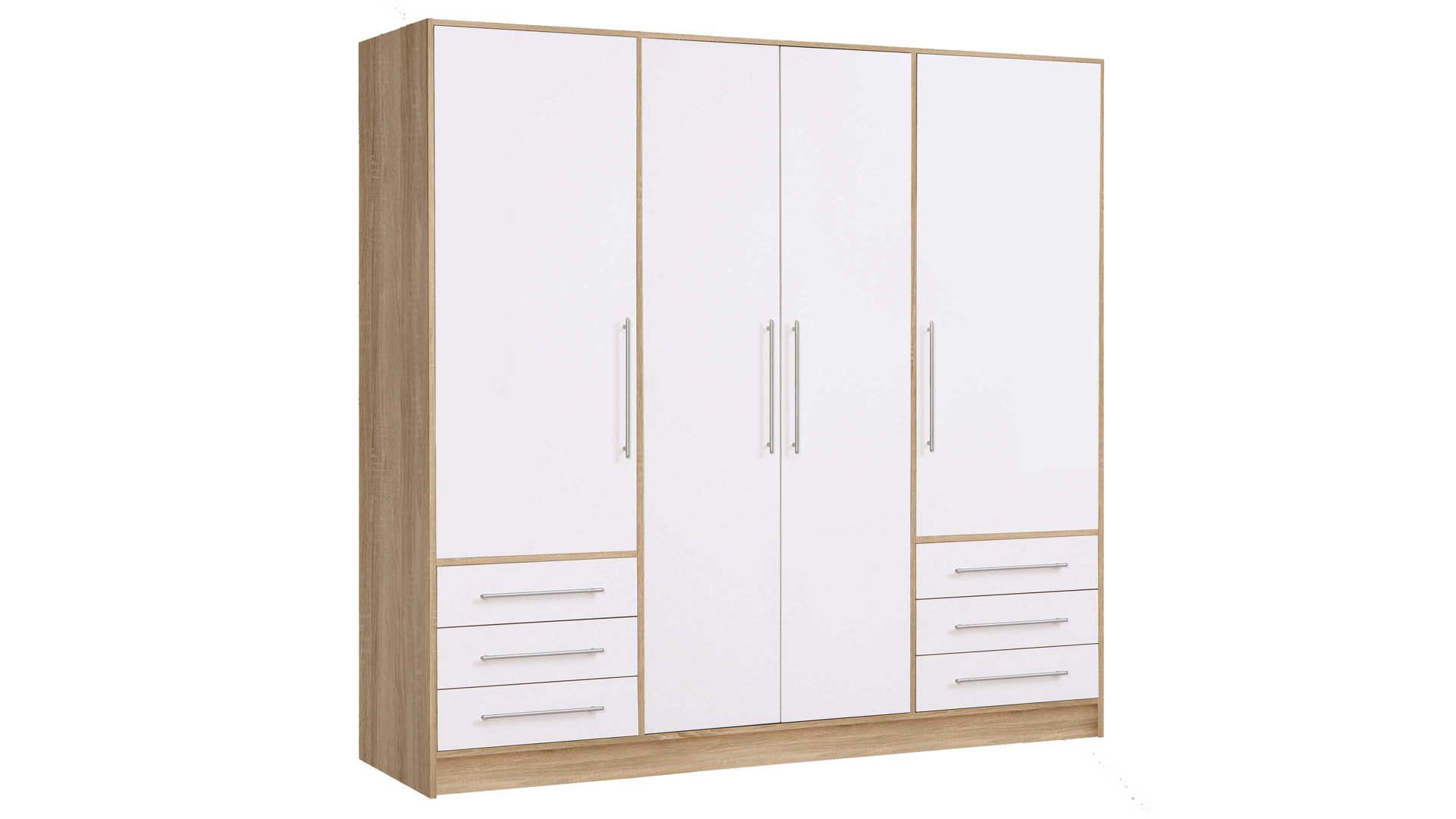 Kleiderschrank Forte aus Holz in Holzfarben Kleiderschrank Jupiter Sonoma Eiche & Weiß – vier Türen, sechs Schubladen