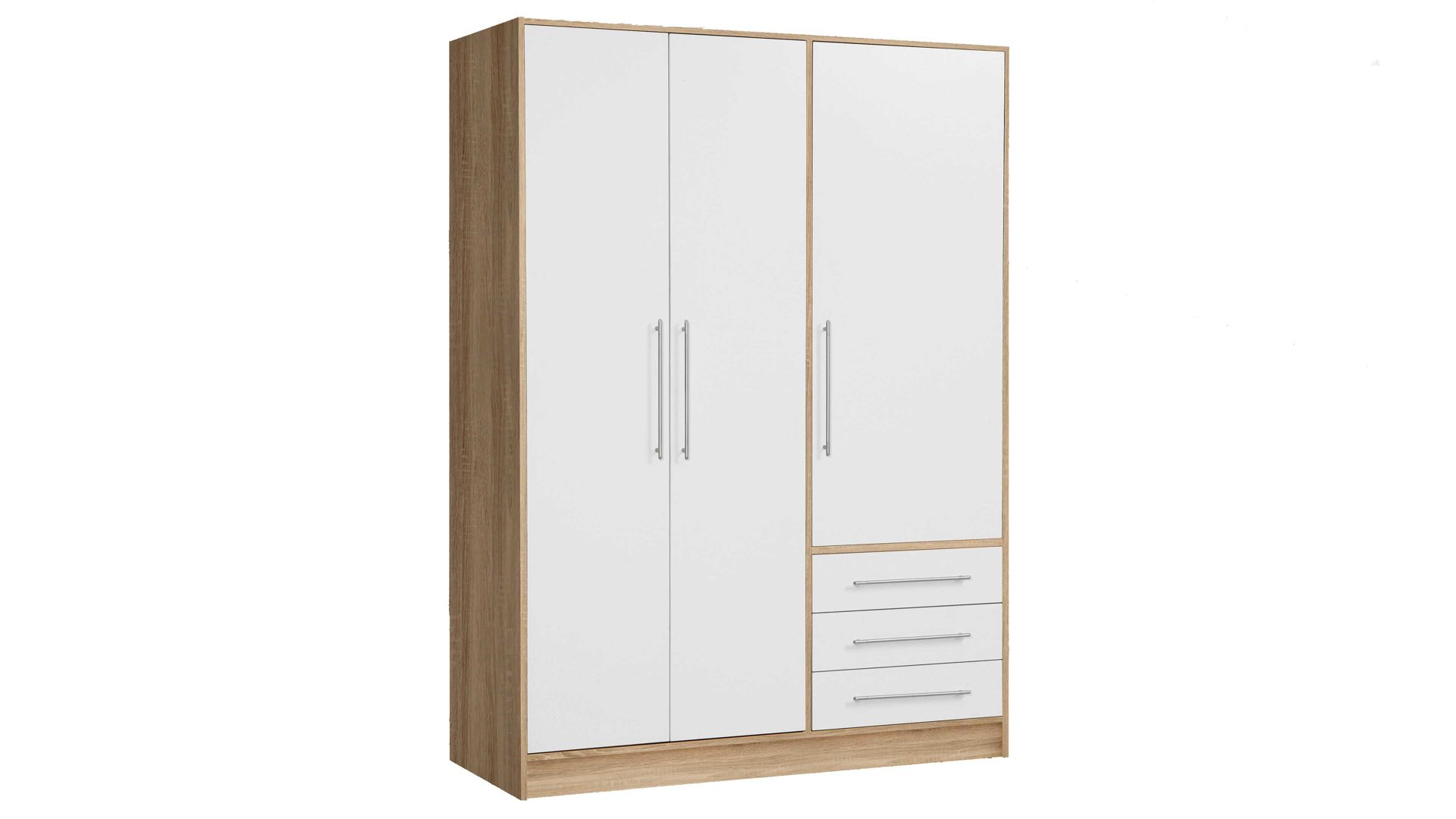 Kleiderschrank Forte aus Holz in Holzfarben Kleiderschrank Jupiter Sonoma Eiche & Weiß – drei Türen, drei Schubladen