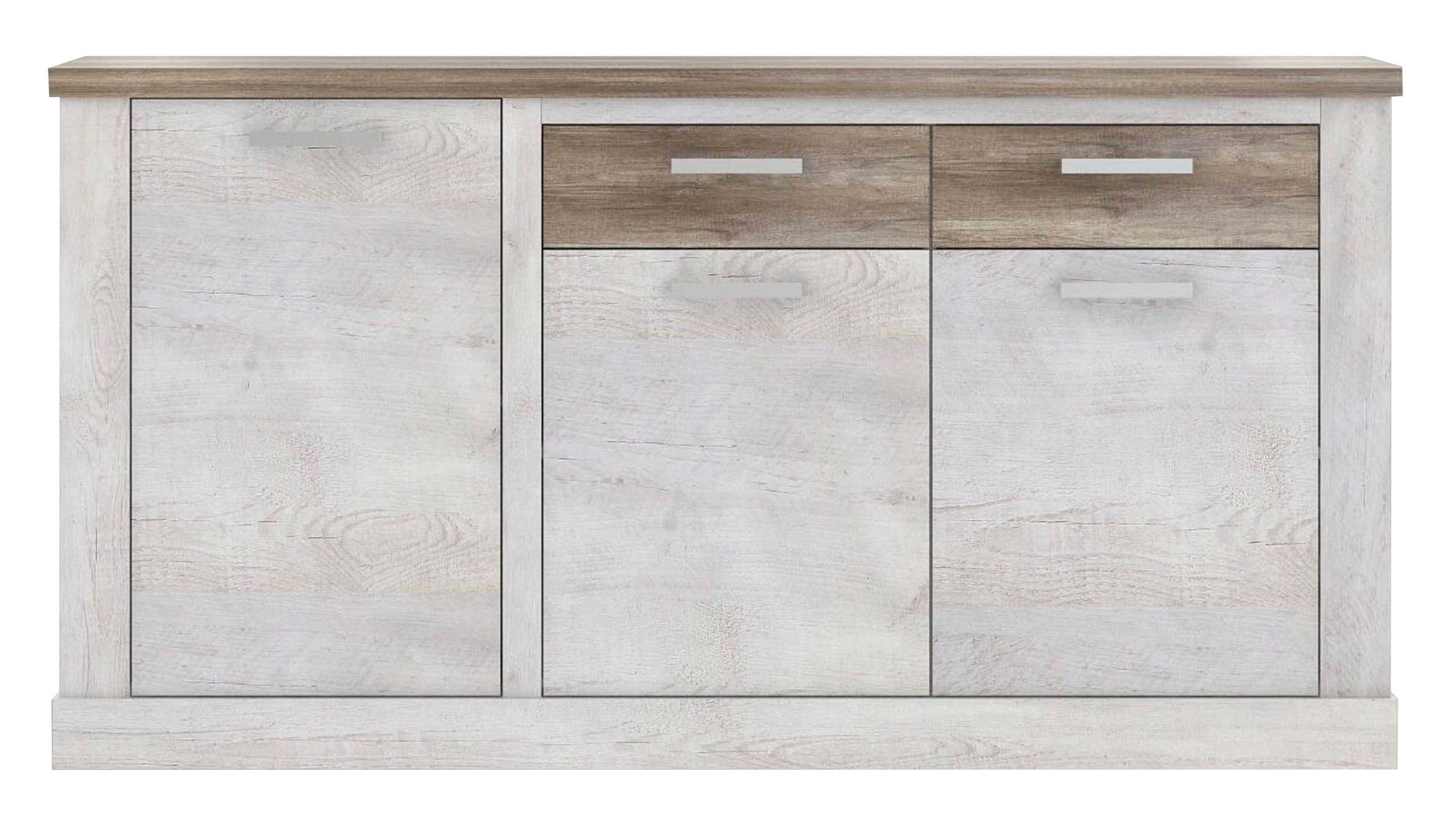 Sideboard Forte aus Holz in Weiß Sideboard Duro Pinie weiß & Eiche antik – drei Türen, zwei Schubladen
