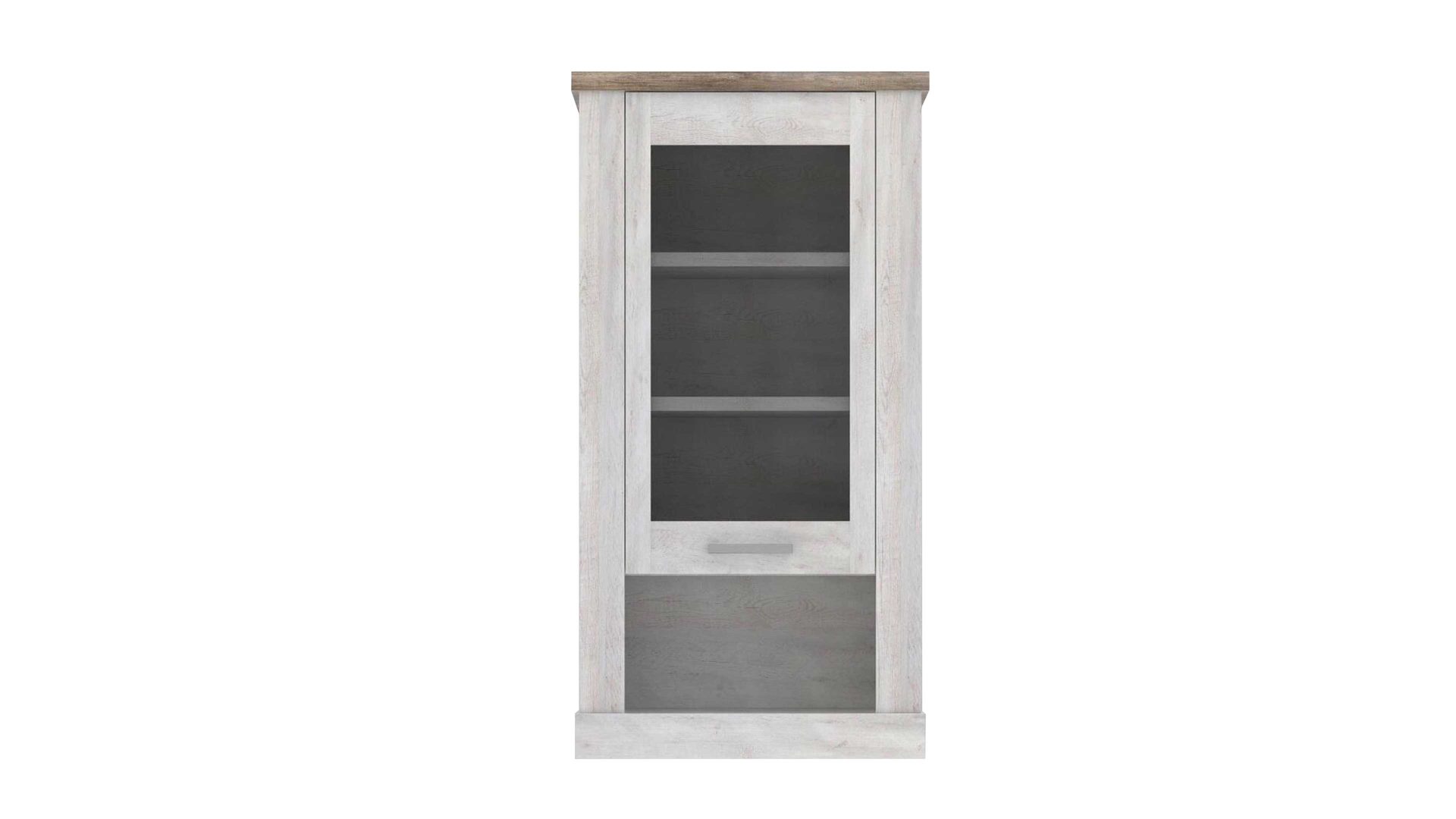 Vitrine Forte aus Holz in Weiß Hängevitrine Duro Pinie weiß & Eiche antik – eine Tür