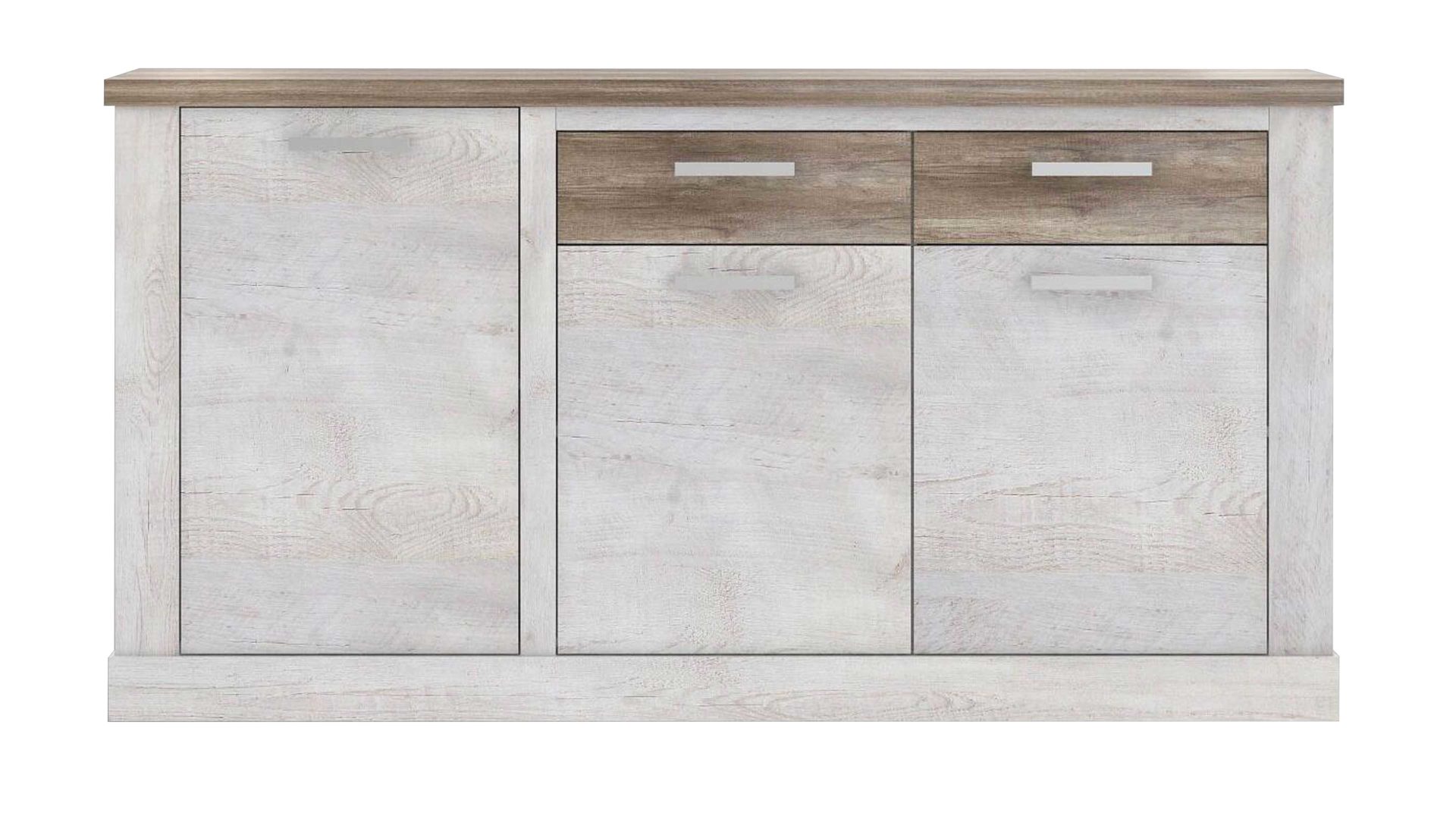 Lowboard Forte® aus Holz in Weiß Medienmöbel Duro Pinie weiß & Eiche antik – eine Tür, zwei Schubladen