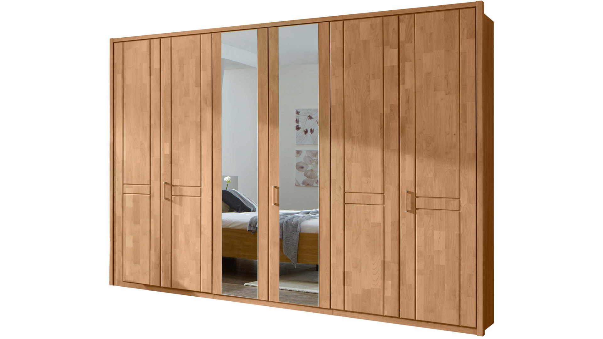 Kleiderschrank Möbelwerke mastershausen aus Holz in Holzfarben rauch ORANGE M Kleiderschrank Sitara mit Passepartout Erle - sechs Türen, Breite ca. 287 cm
