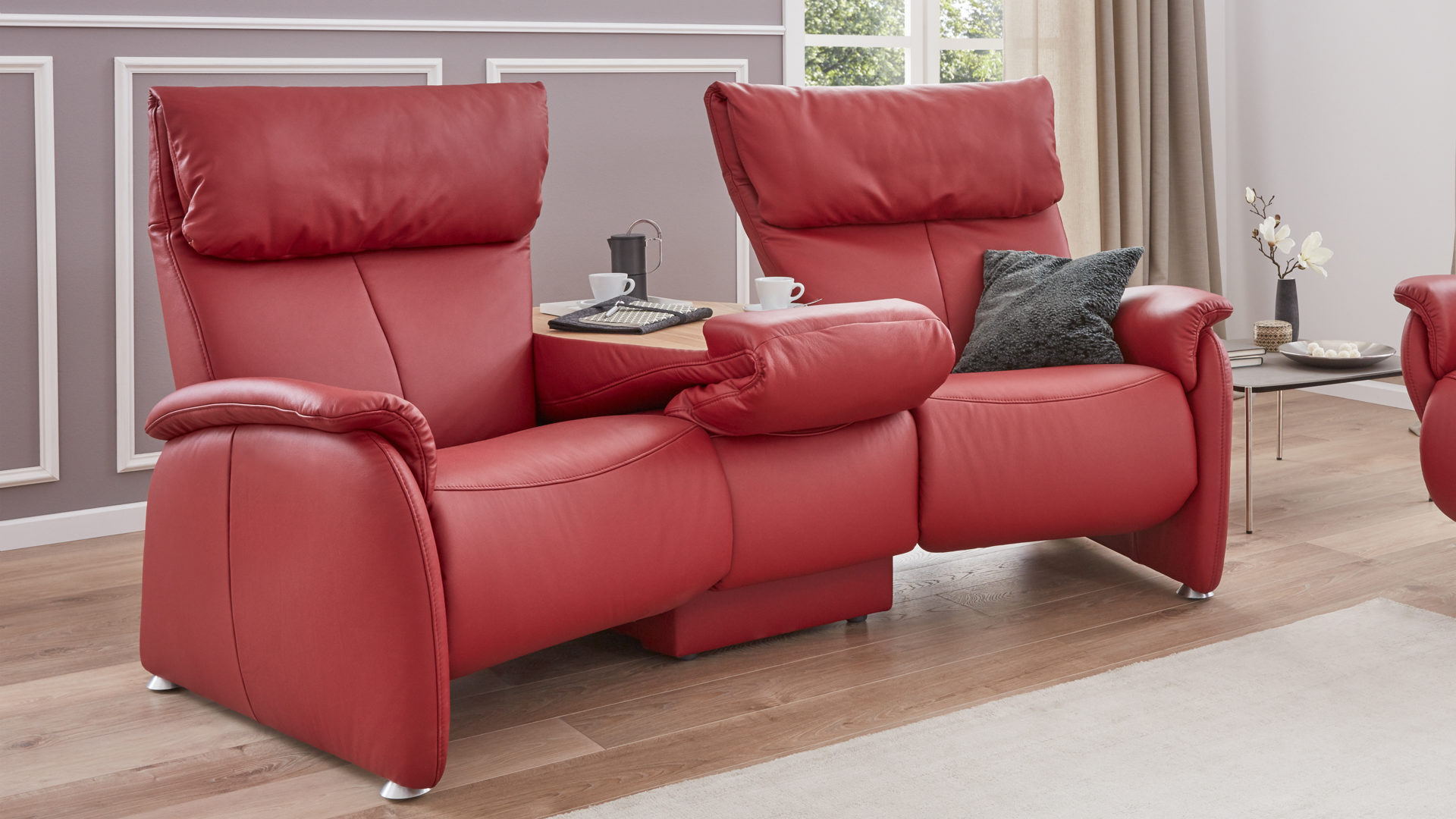 Zweisitzer comfortmaster besser sitzen, liegen, leben aus Leder in Rot Comfortmaster Trapezsofa 4897 merlotfarbenes LongLife-Leder – Länge ca. 208 cm