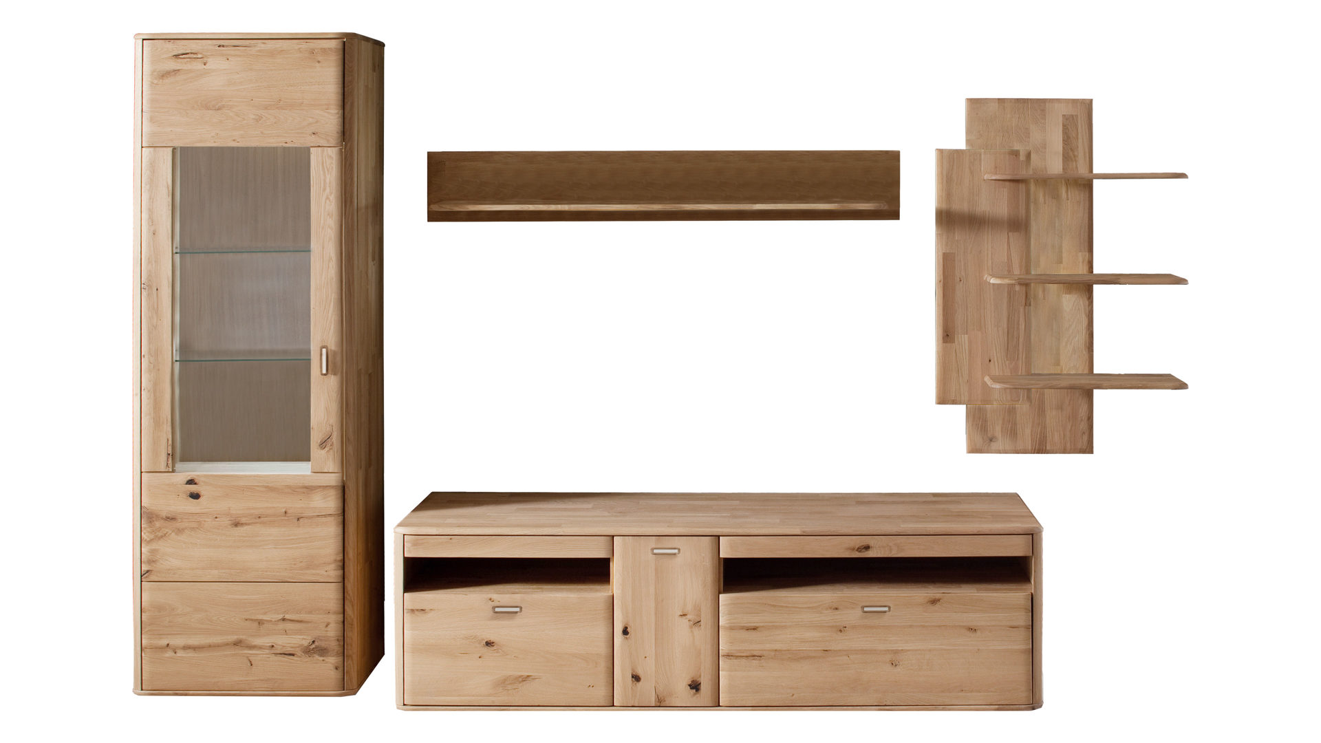 Wohnwand Mca furniture aus Holz in Holzfarben Wohnkombination biancofarbene Balkeneiche – vierteilig, Breite ca. 310 cm