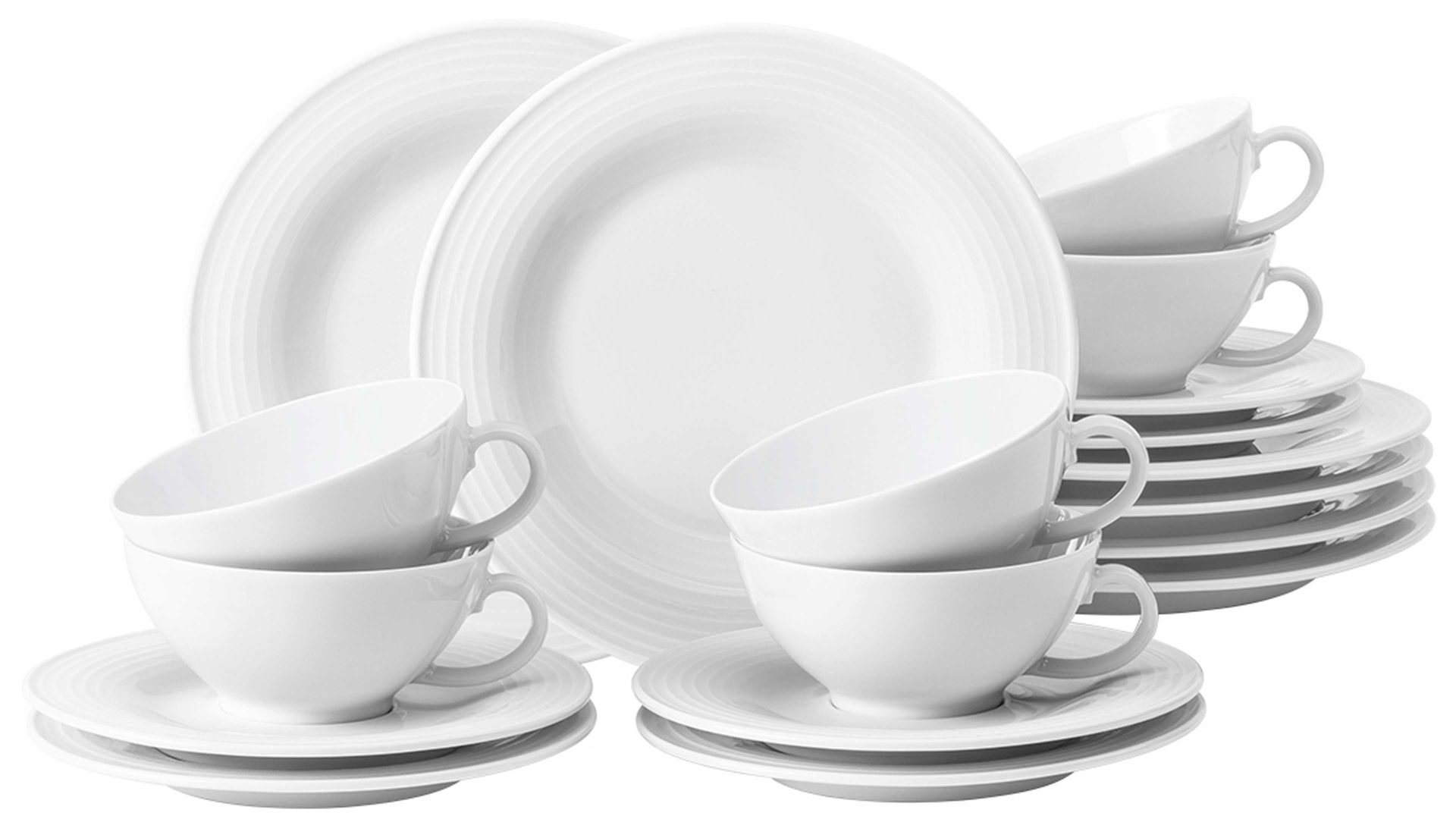 Teeservice Seltmann aus Porzellan in Weiß Seltmann Geschirrserie Beat 3 – Teeservice weißes Porzellan – 18-teilig, kleine Tassen