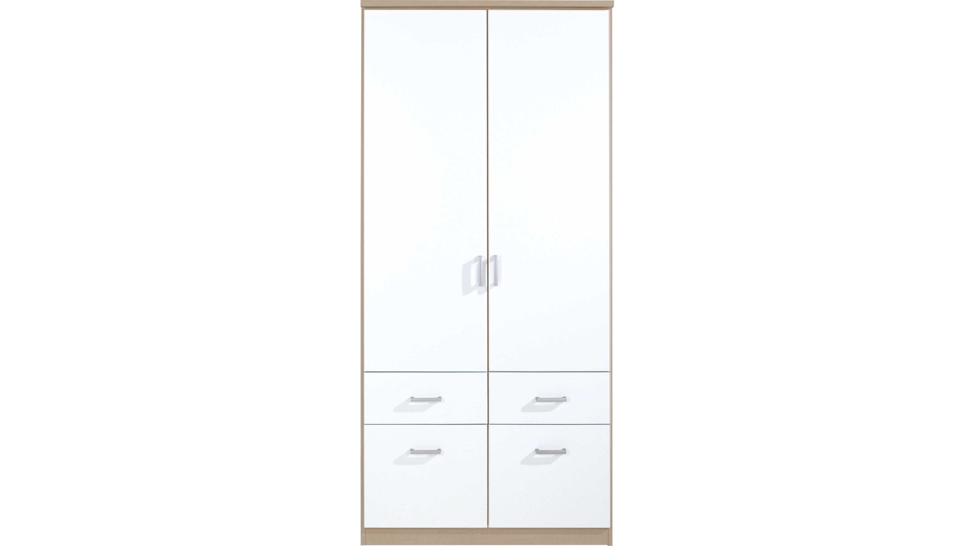 Kleiderschrank Rauch aus Holz in Weiß rauch BLUE Kleiderschrank Bremen für ordentliche Schlafzimmer Sonoma Eiche & Alpinweiß - zwei Türen & vier Schubladen