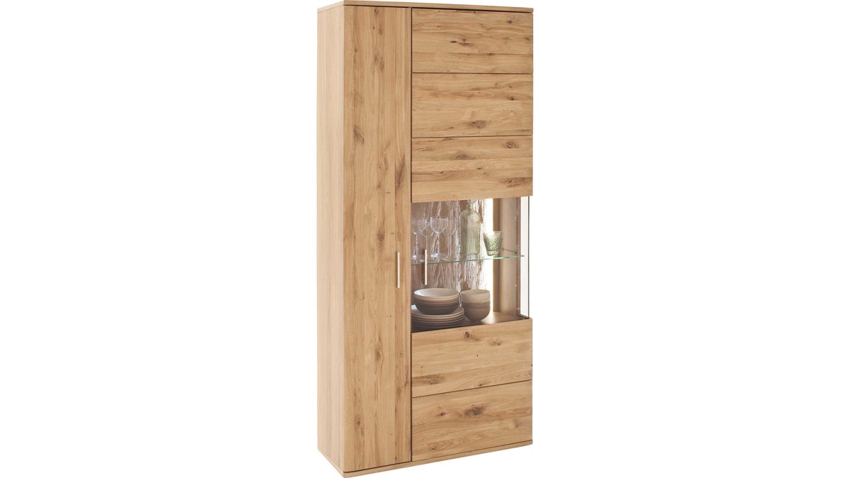 Vitrine Mca direkt aus Holz in Holzfarben Wohnprogramm Santori - Kombivitrine Eiche & Asteiche – zwei Türen