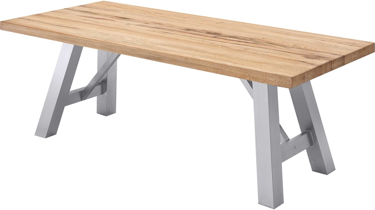 Esstisch Niehoff sitzmoebel aus Holz in Holzfarben NIEHOFF Holztisch Vintage-Dining als Esstisch geölte Balkeneiche & Edelstahl – ca. 220 x 100 cm