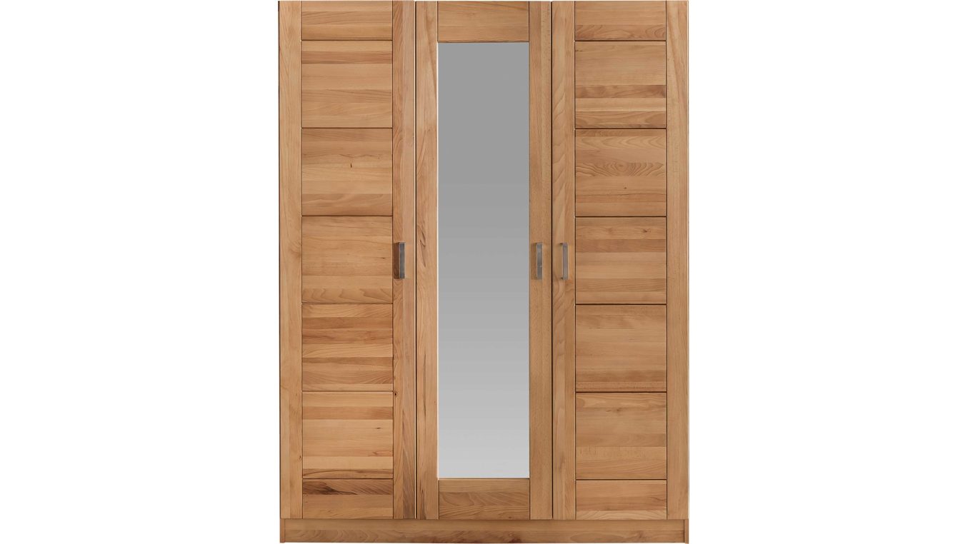 Kleiderschrank Elfo-möbel aus Holz in Holzfarben Kleiderschrank Tollow als Schlafzimmerschrank aus massiver Kernbuche geöltes Kernbuchenholz - Breite ca. 152 cm, zwei Holztüren, eine Spiegeltür