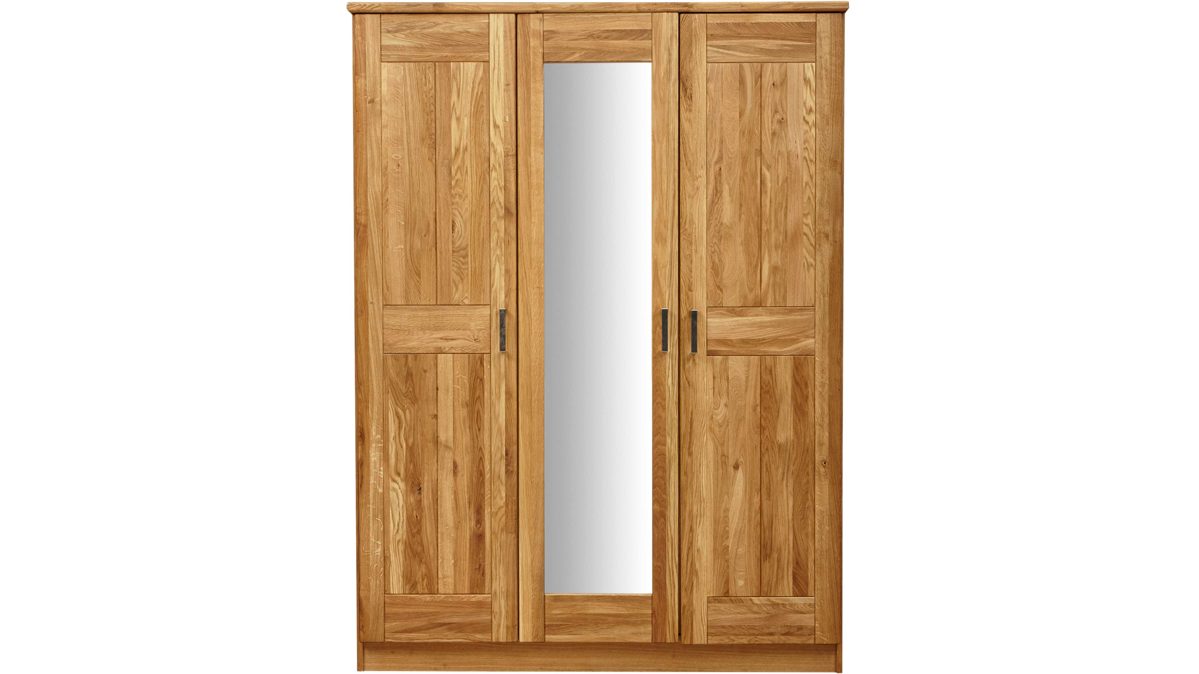 Kleiderschrank Elfo-möbel aus Holz in Holzfarben Kleiderschrank Toni mit Spiegeltür geölte Wildeiche – drei Türen, Breite ca. 152 cm