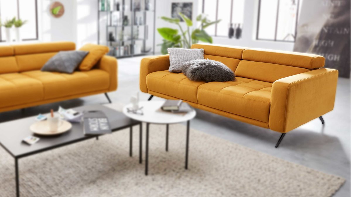 2,5-Sitzer Interliving aus Stoff in Orange Interliving Sofa Serie 4303 – 2,5-Sitzer curryfarbener Stoffbezug Salsa - Länge ca. 182 cm