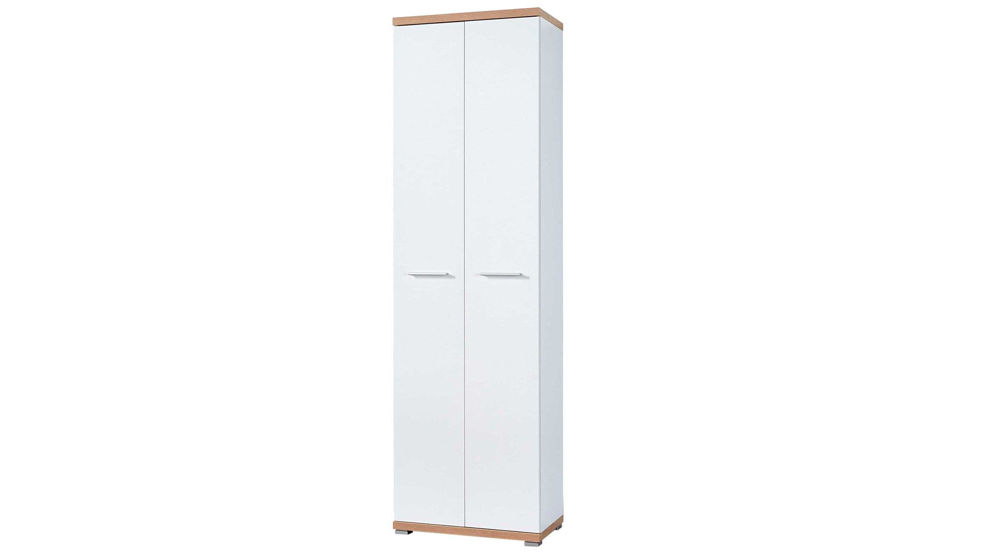 Garderobenschrank Germania aus Holz in Weiß Garderobenschrank Top, ein praktisches Dielenmöbel Sonoma eichefarbene & weiße Kunststoffoberflächen - zwei Türen