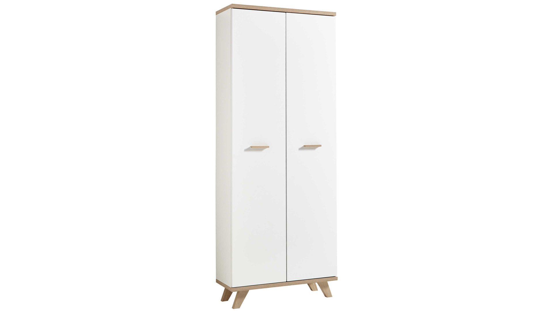 Einzelschrank Germania aus Holz in Weiß Aktenschrank Oslo, geeignet als Büromöbel oder Wohnzimmermöbel Mattweiß & Sanremo Eiche - zwei Türen, ca. 193 cm hoch
