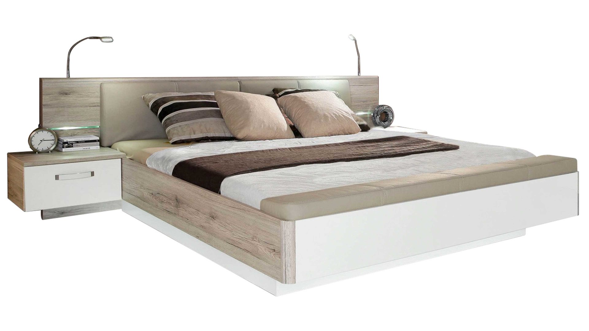 Doppelbett Forte® aus Holz in Holzfarben Doppelbettgestell Rondino Sandeiche & Weiß – Liegefläche ca. 180 x 200 cm