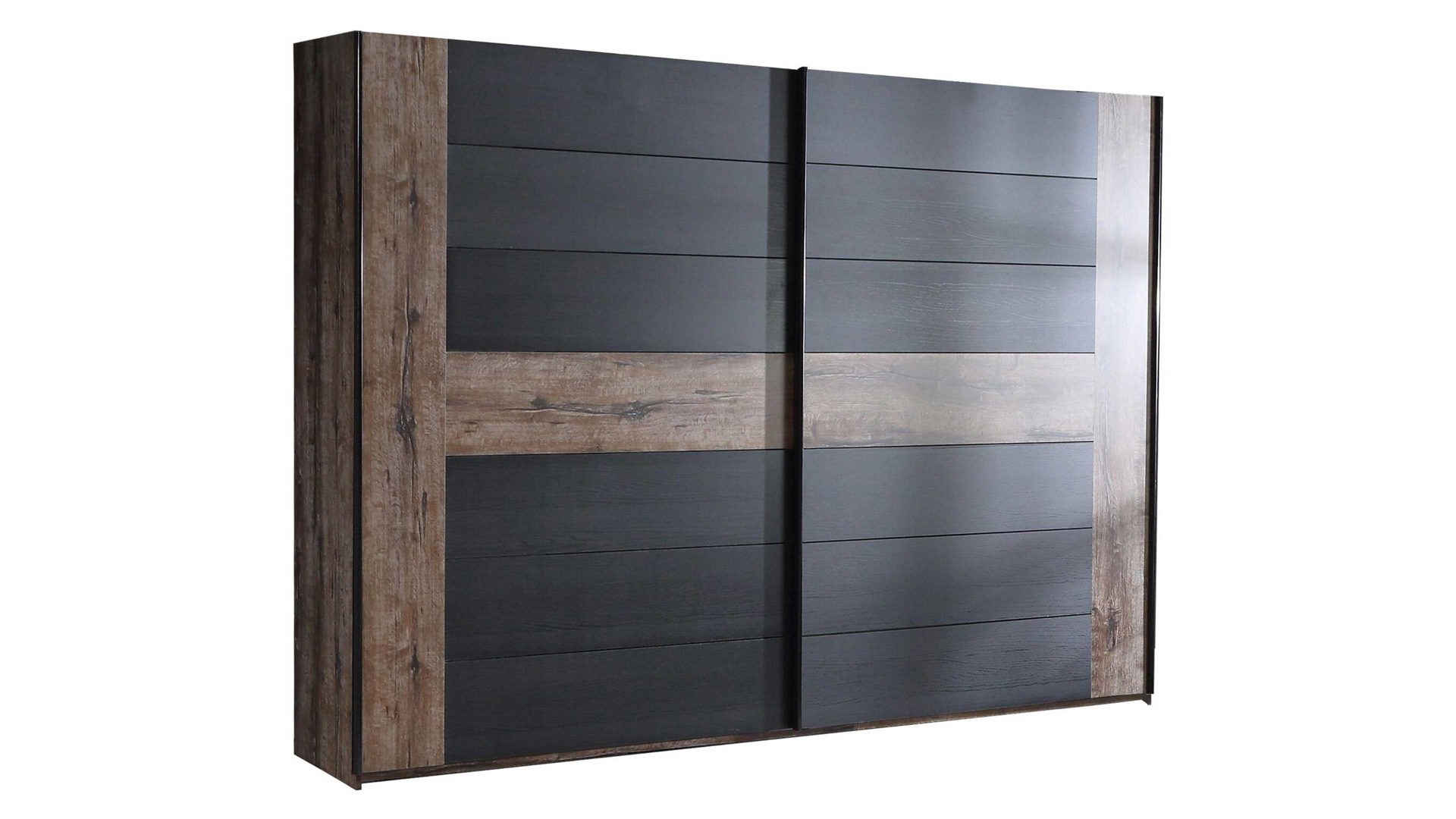 Kleiderschrank Forte aus Holz in Holzfarben Schwebetürenschrank Bellevue Schwarzeiche & Schlamm – zwei Türen