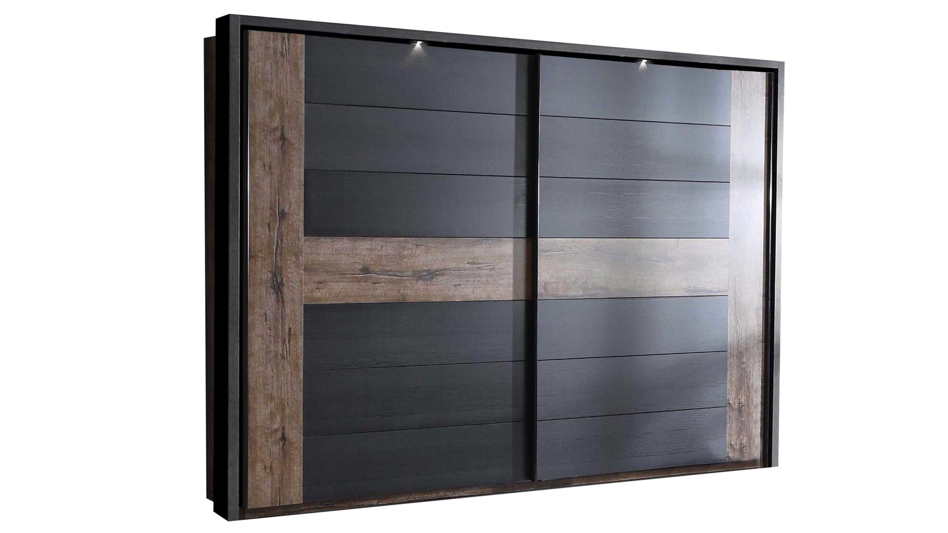 Kleiderschrank Forte aus Holz in Holzfarben Kleiderschrank Bellevue mit Beleuchtung Schwarzeiche & Schlamm – fünf Türen